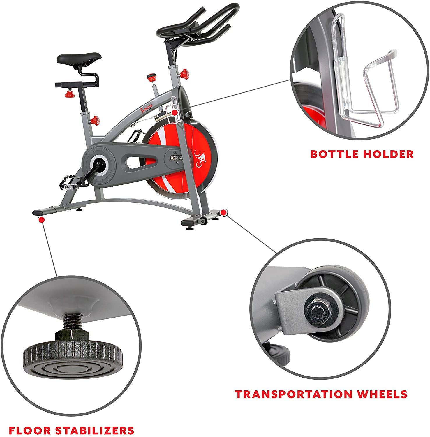 Sunny Health & Fitness Indoor Cycling Exercise Bike with LCD Monitor, 40 lb chrome Flywheel, 265 lb Max Weight - SF-B1423/C - JOY2ESpree
