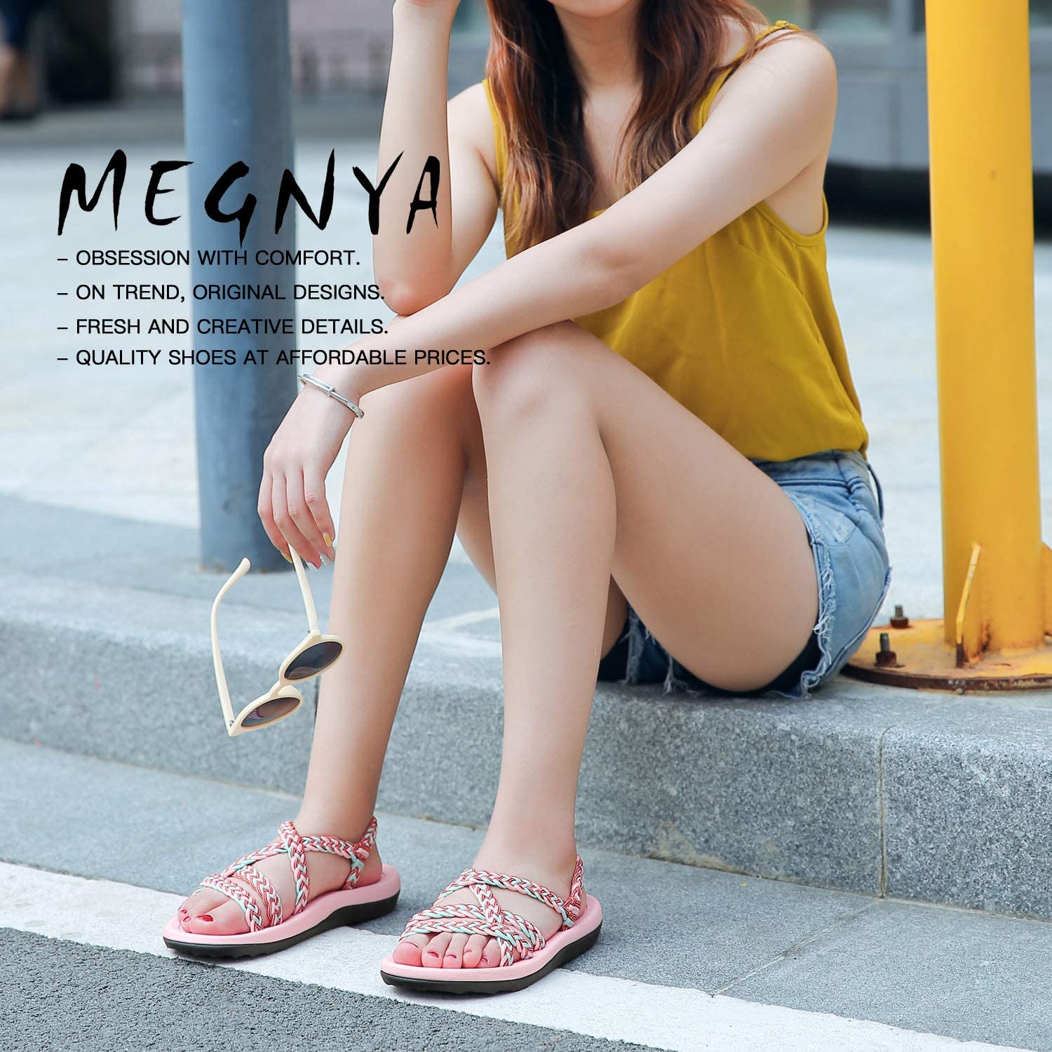 MEGNYA Women's Comfortable Walking Sandals with Arch Support Waterproof for Walking/Hiking/Travel/Wedding/Water Spot/Beach