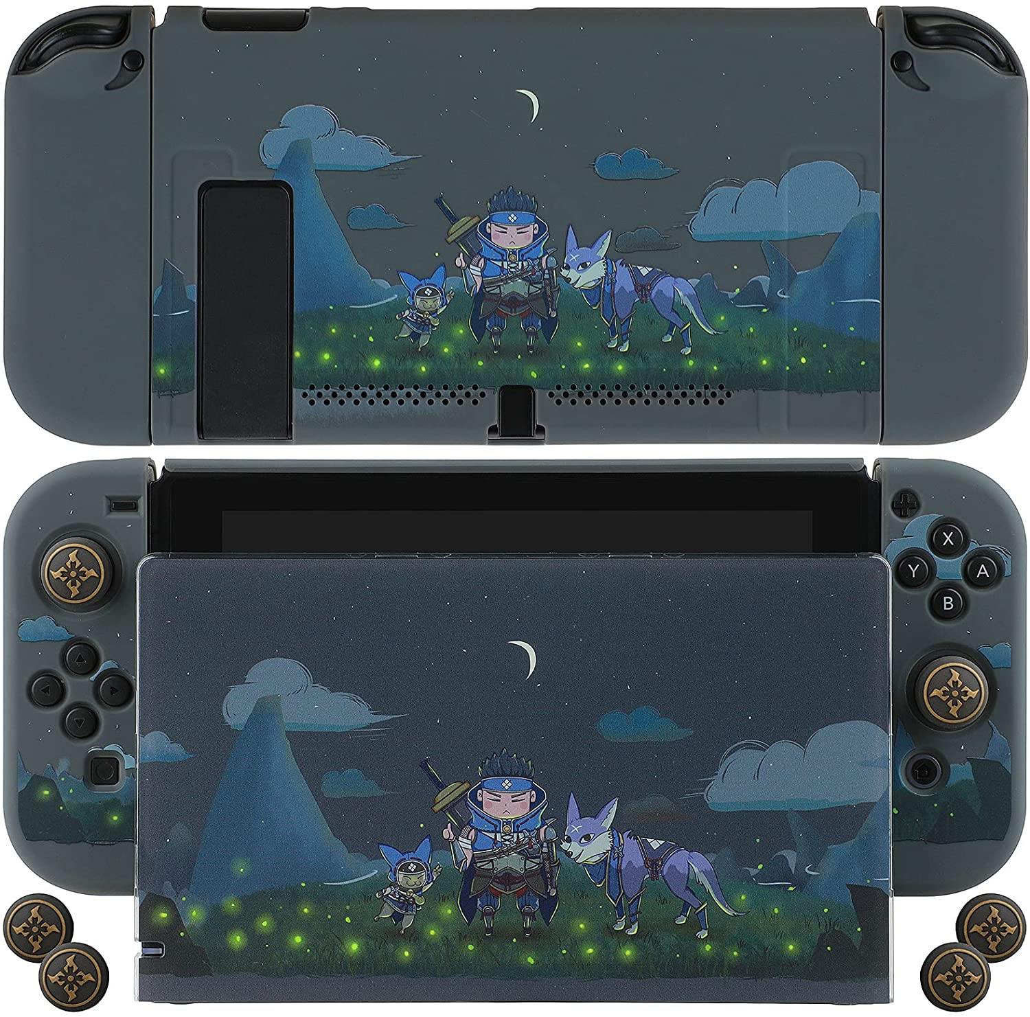 Dockable Case for Nintendo Switch, Protective Case Cover for Joy-Con Controllers with 4 Thumb Grips & Switch Base Cover (Monster Hunter Rise) - JOY2ESpree