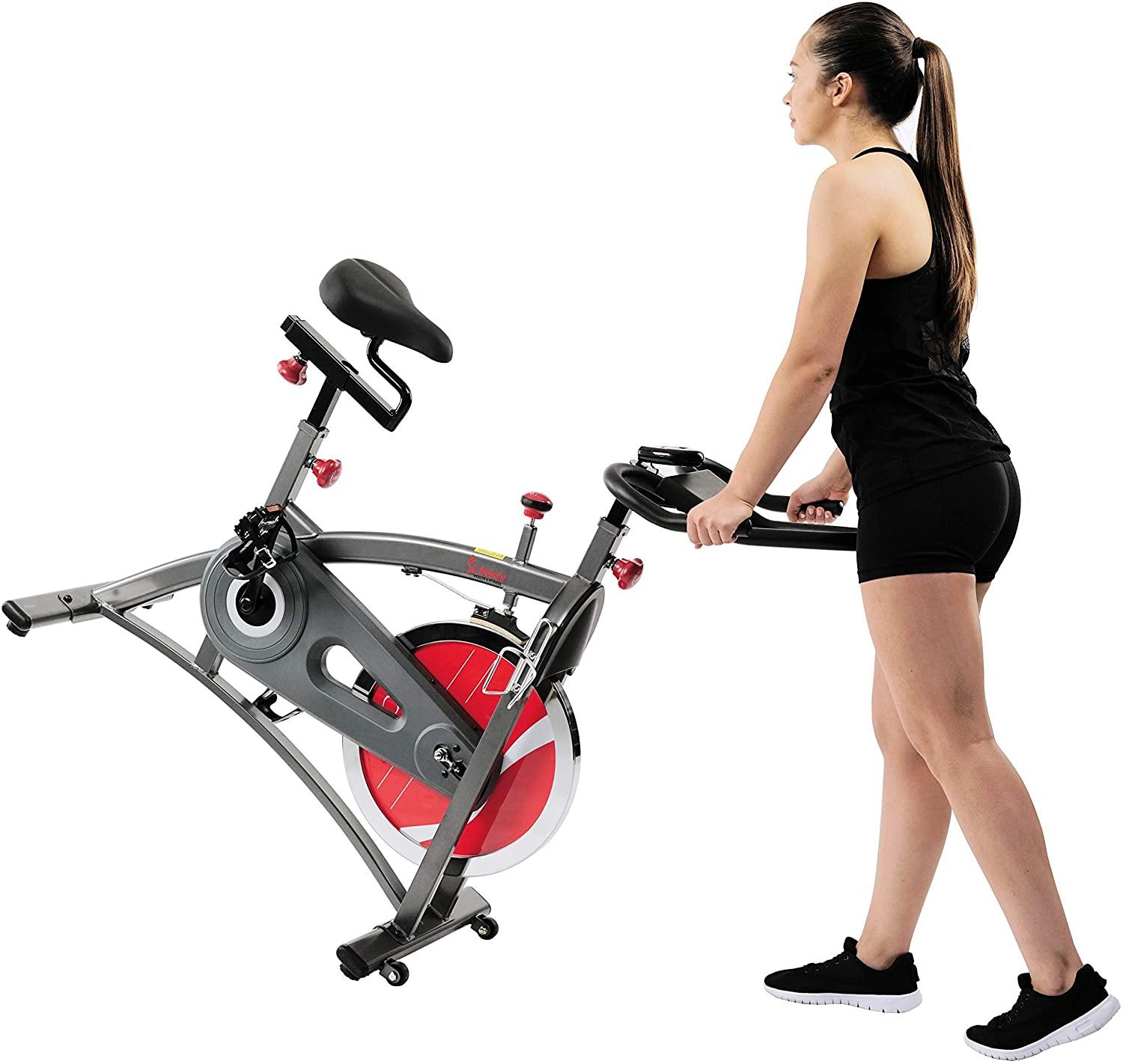 Sunny Health & Fitness Indoor Cycling Exercise Bike with LCD Monitor, 40 lb chrome Flywheel, 265 lb Max Weight - SF-B1423/C - JOY2ESpree