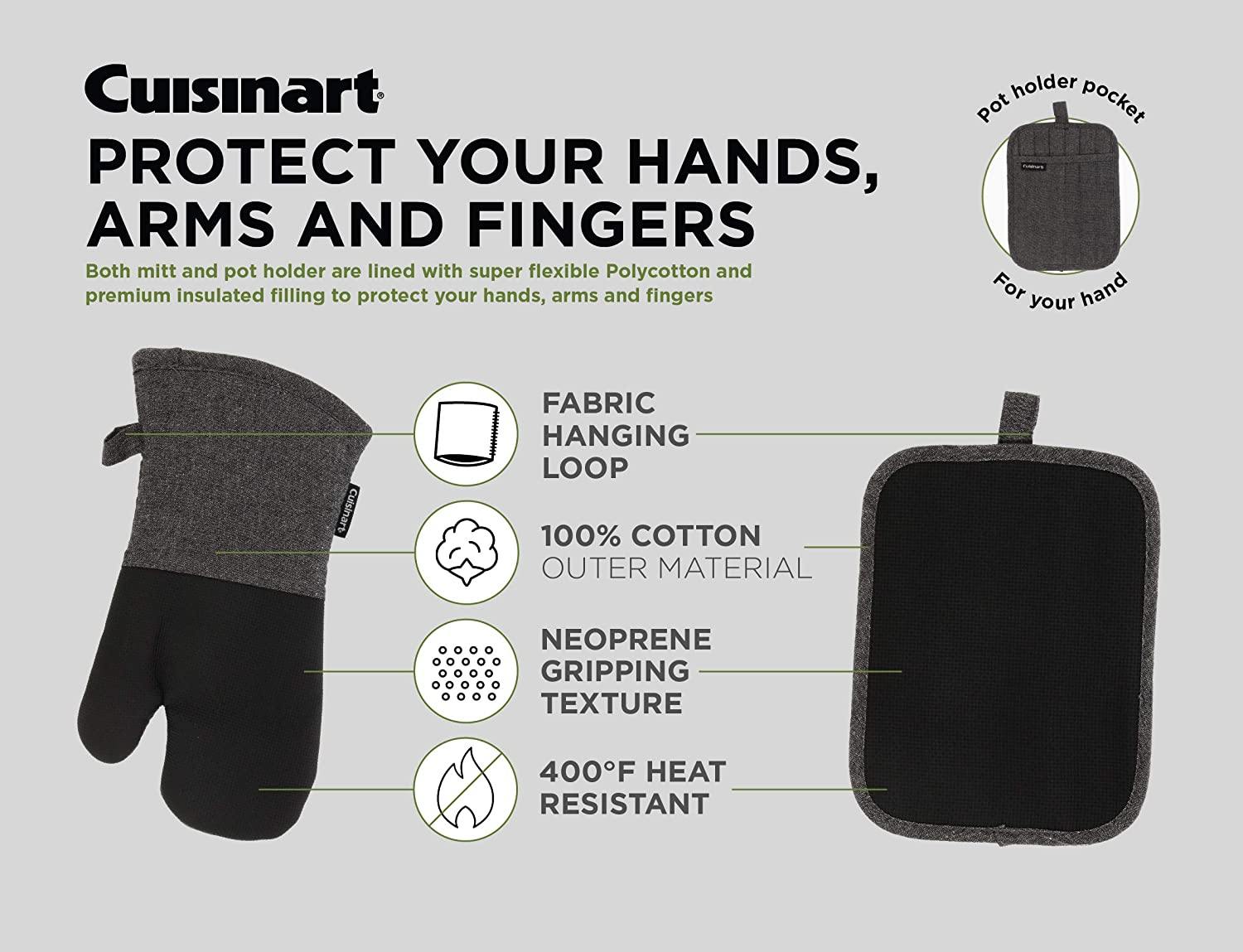 Cuisinart Chambray Neoprene Mini Oven Mitts, 2 Pack – Heat Resistant to 400 F . - JOY2ESpree