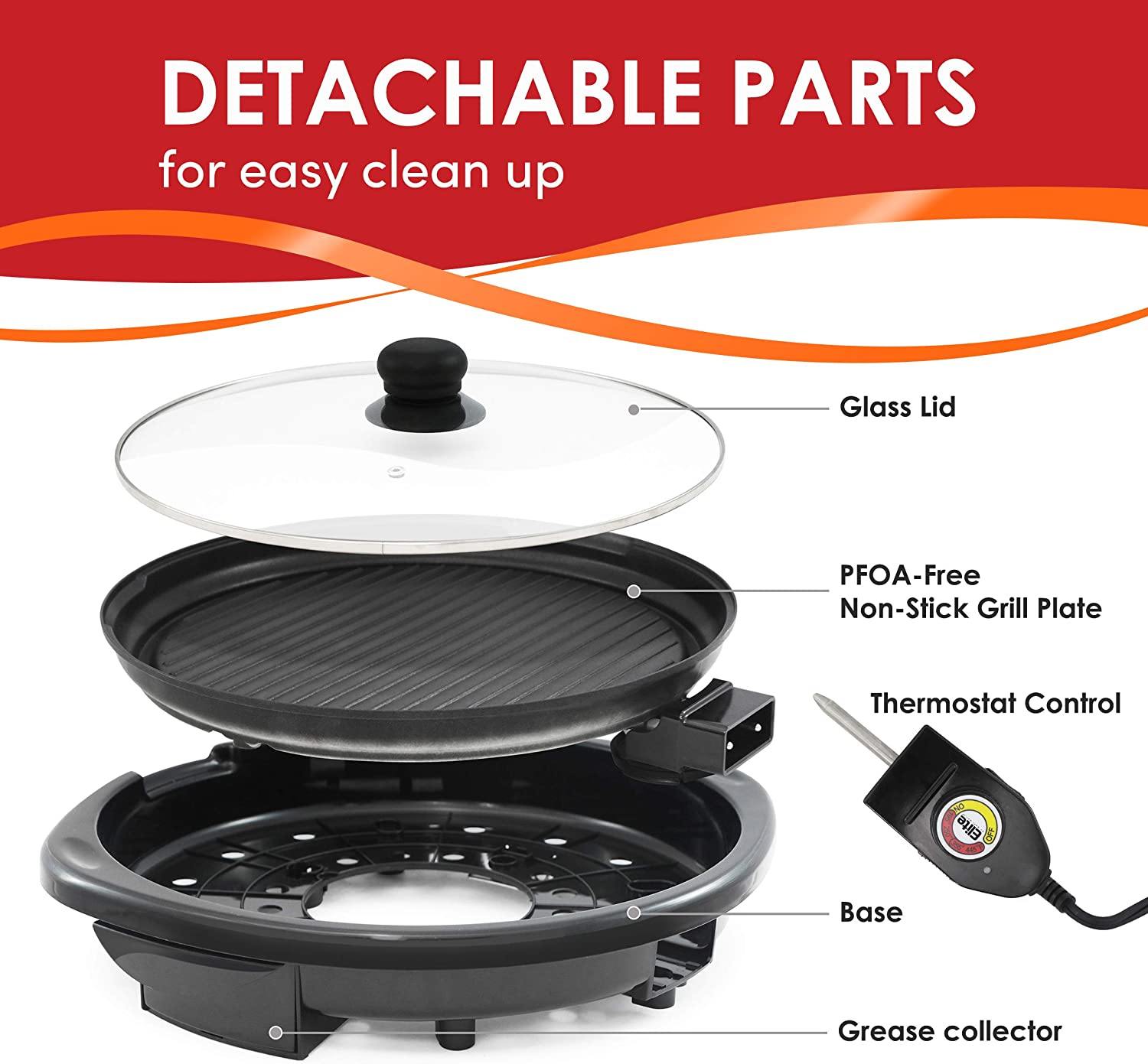 Elite Gourmet Smokeless Indoor Electric BBQ Grill with Glass Lid Dishwasher Safe - JOY2ESpree
