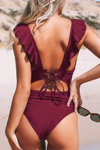 
                        
                          Muat gambar ke penampil Galeri, CUPSHE Women's V Neck One Piece Swimsuit Ruffled Lace Up Monokini
                        
                      