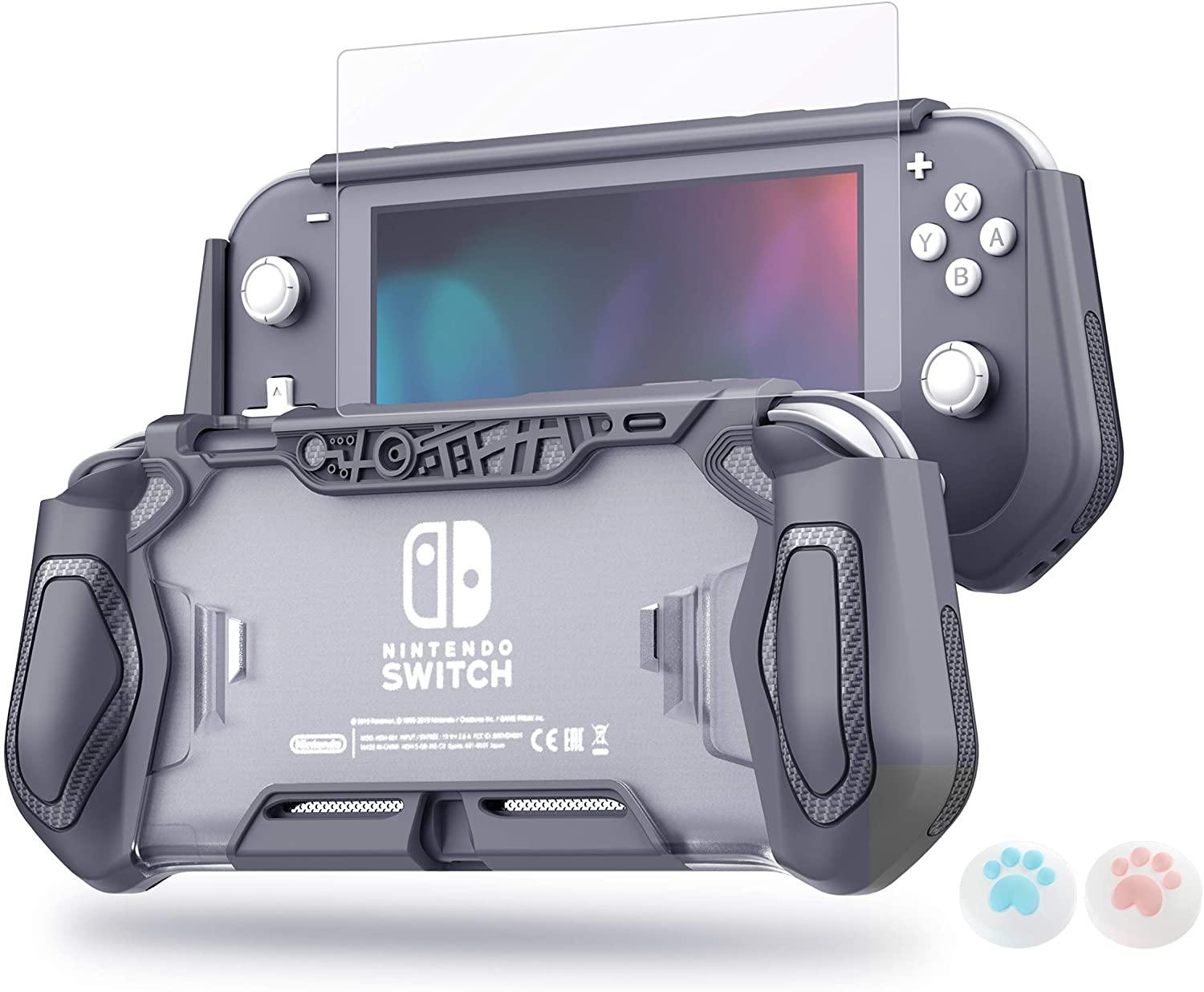 LeyuSmart Protective Case with High Clear Tempered Glass Screen Protector for Nintendo Switch Lite, Grey Color - JOY2ESpree