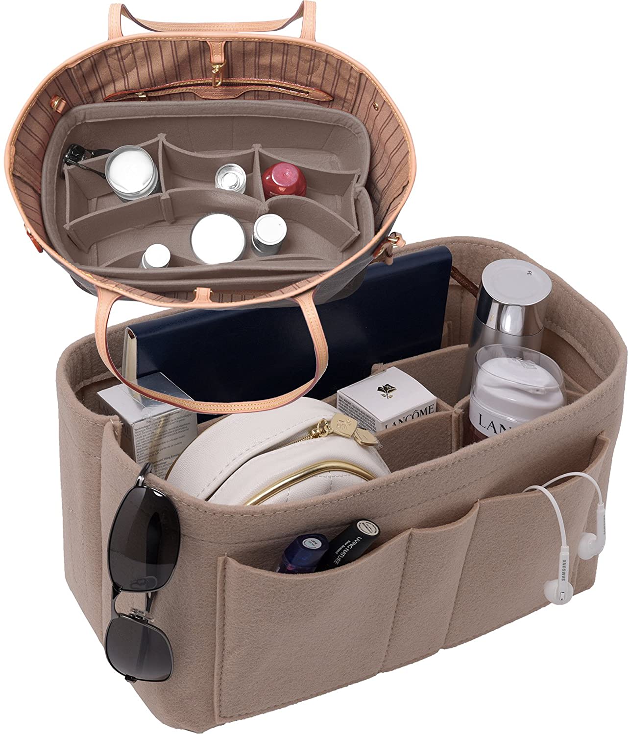 Purse Bag Organizer Insert with Lots of Different Size Spaces Divider Shaper for Speedy Shoulder Hobo Bag Keep Stuff Organized