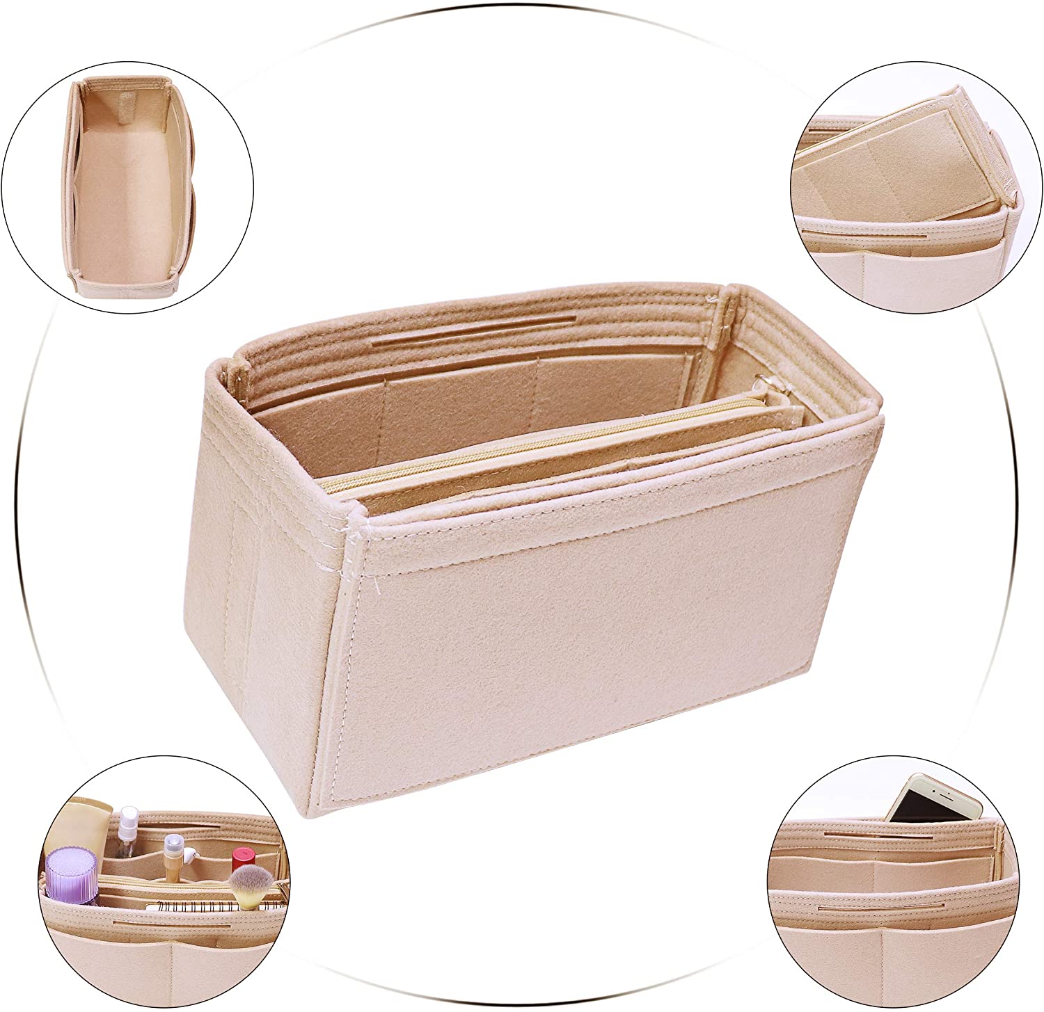 Purse Handbag Organizer Insert, MISIXILE Felt Bag Organizer with Handles