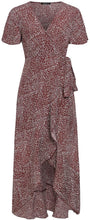 
                        
                          Load image into Gallery viewer, Miessial Women's Summer Chiffon V Neck Ruffle Maxi Dress Polka Dot Long Beach Wrap Dress
                        
                      