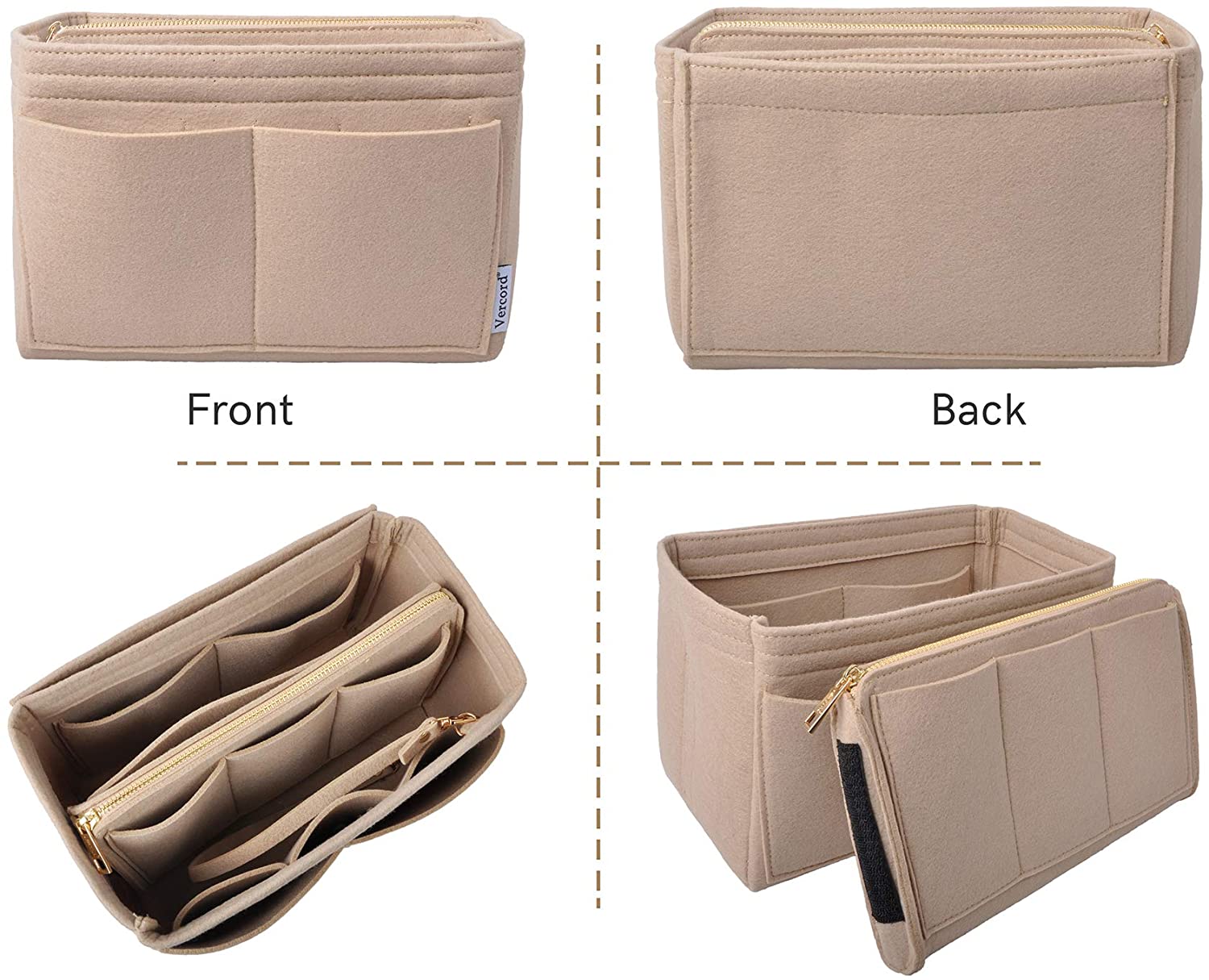 Vercord Felt Organizer Insert for Purse Handbag Tote Bag in Bag Inside Shaper Divider Neo Beige Small