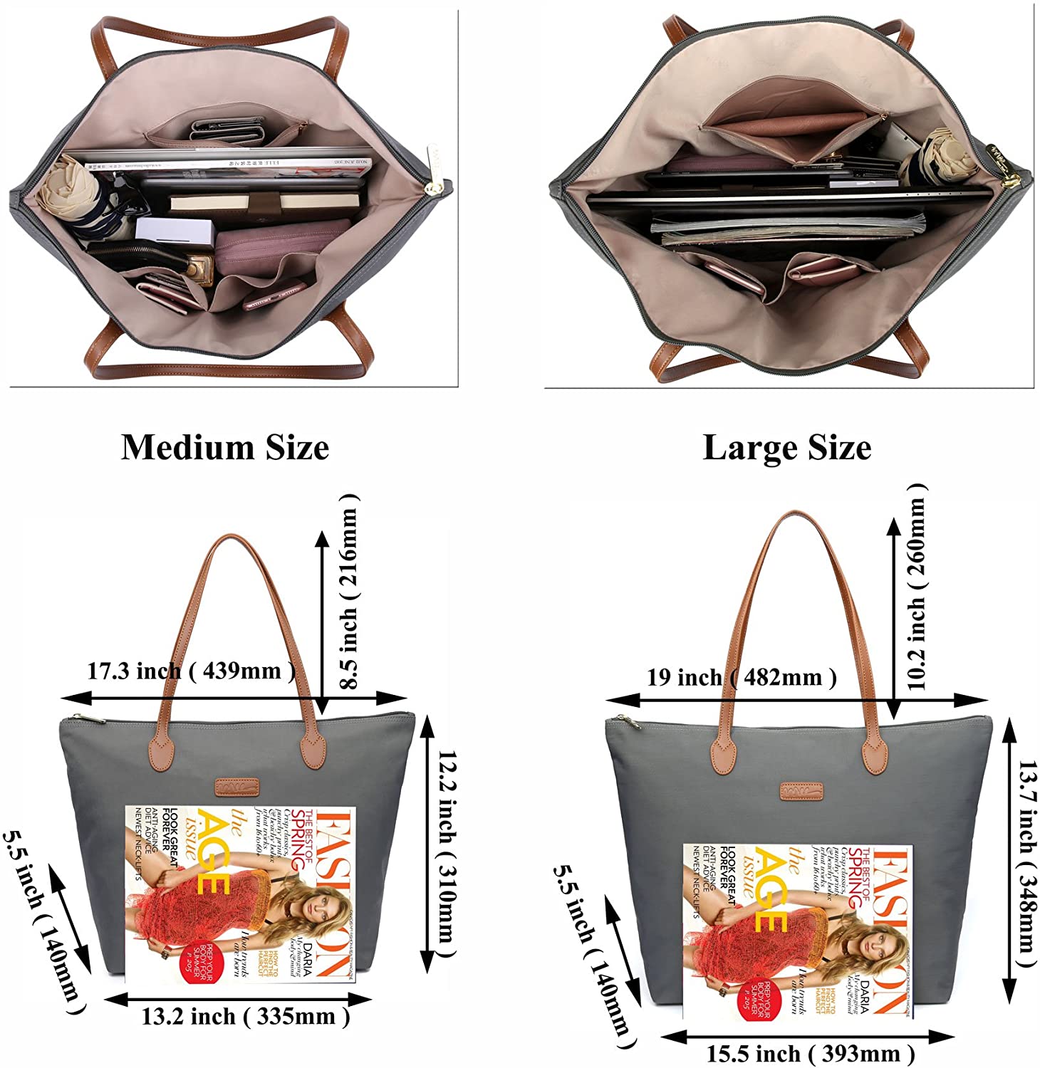 NNEE Water Resistant Light Weight Nylon Tote Bag Handbag