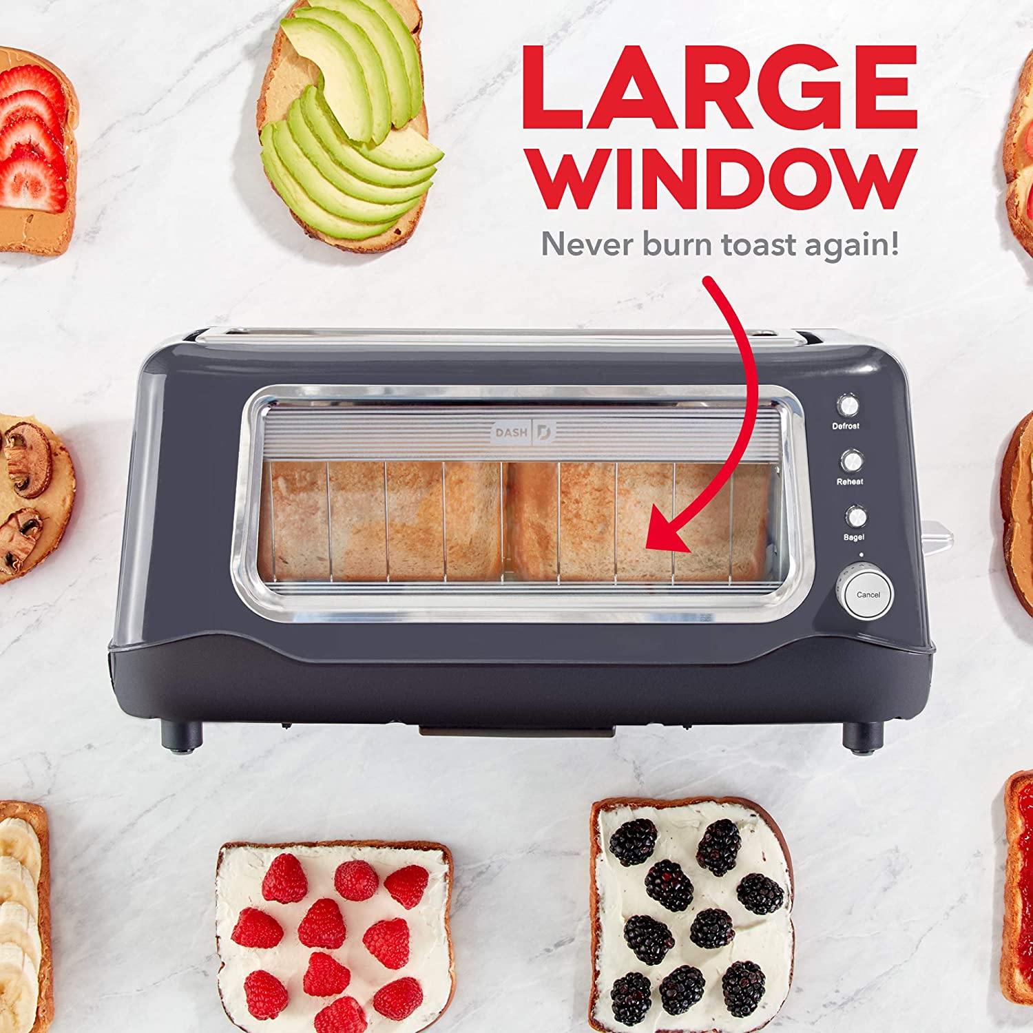 Dash Clear View Toaster: Extra Wide Slot Toaster with Stainless Steel Accents + See Through Window - JOY2ESpree