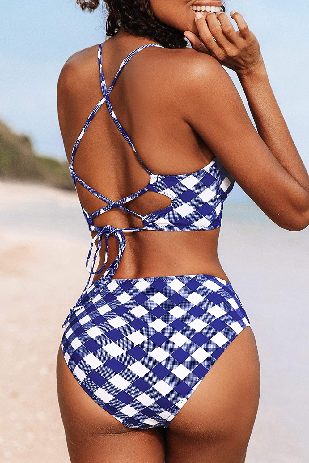 CUPSHE Women’s Bikini Swimsuit Floral Print Lace Up Strappy Two Piece Bathing Suit