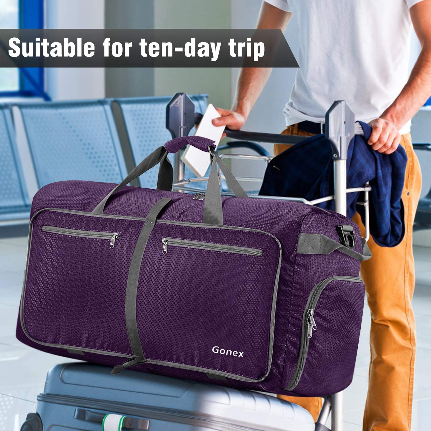 Gonex 150L Travel Duffel Bag Foldable Extra Large Duffle Bag XL Heavy Duty for Men Women for Luggage Shopping Gray