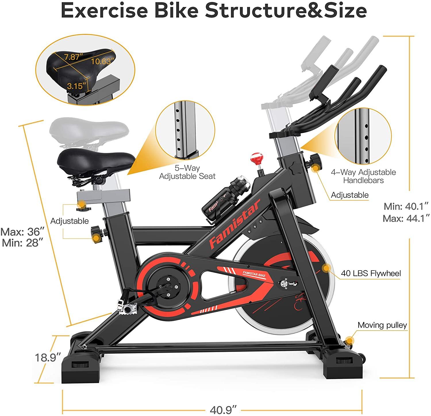 Famistar 40 lbs Quiet Flywheel 300 lbs Capacity Exercise Bike, Indoor Cycling Bike Stationary with LCD Display - JOY2ESpree
