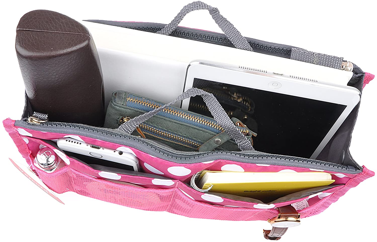 Vercord Purse Organizer Insert for Handbags Bag Organizers Inside Tote Pocketbook Women Nurse Nylon 13 Pockets Black Medium