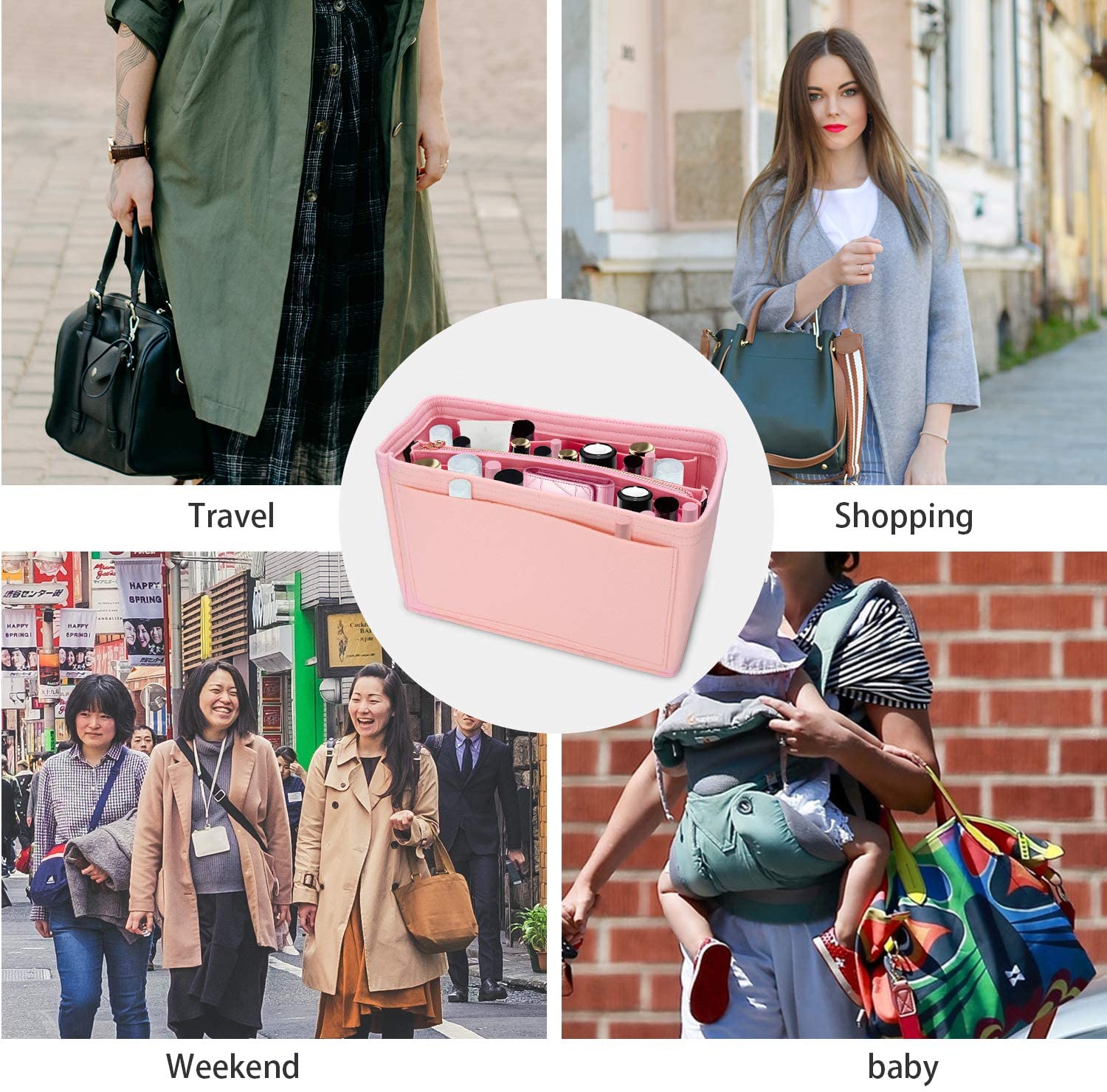 MA STRAP Purse Organizer with Detachable Zipper Pouch Multipurpose Felt Insert Bag Fit Speedy Neverfull Longchamp Tote