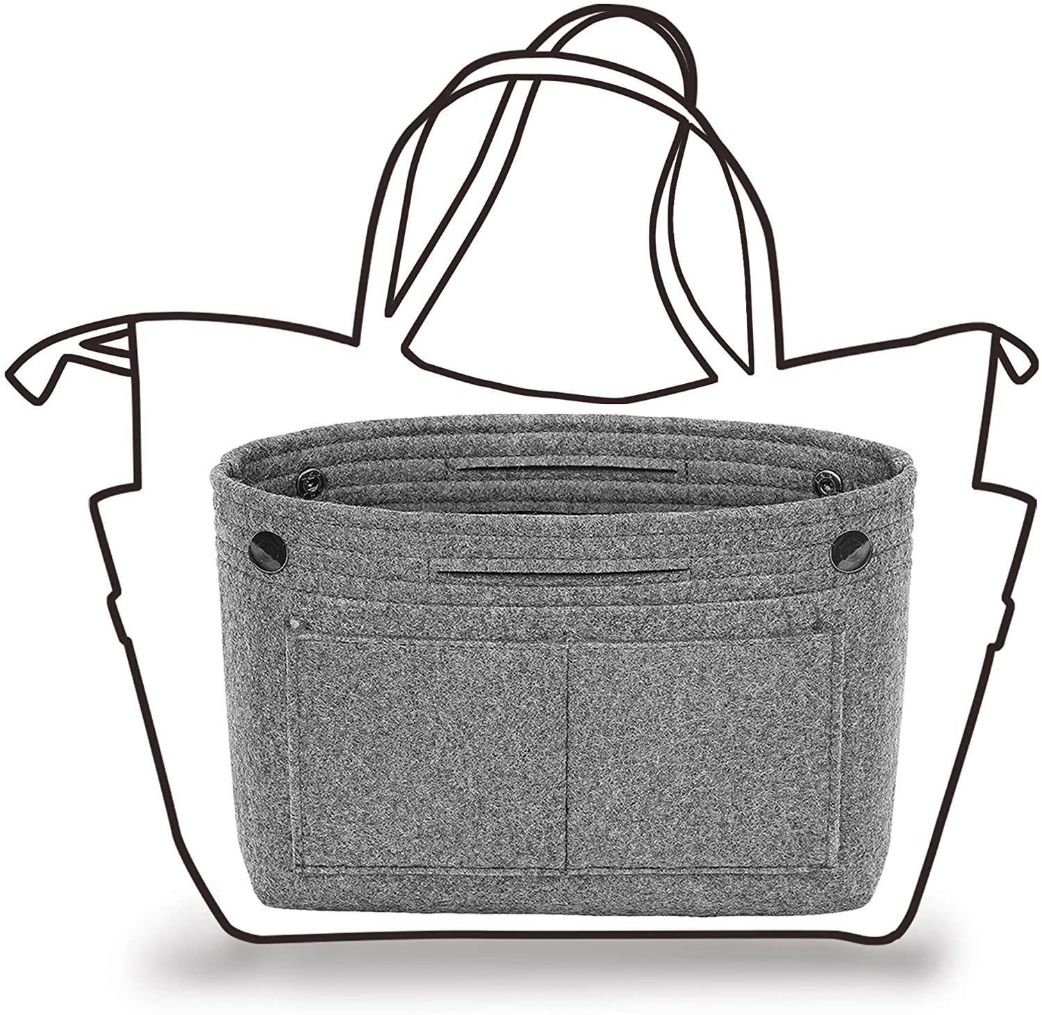 TOPHOME Insert Handbag Organizer Bag in Bag Cosmetic Storage Makeup Bag Organizers Felt Container Organizer Storage Organizing Home Girl Handbag Grey