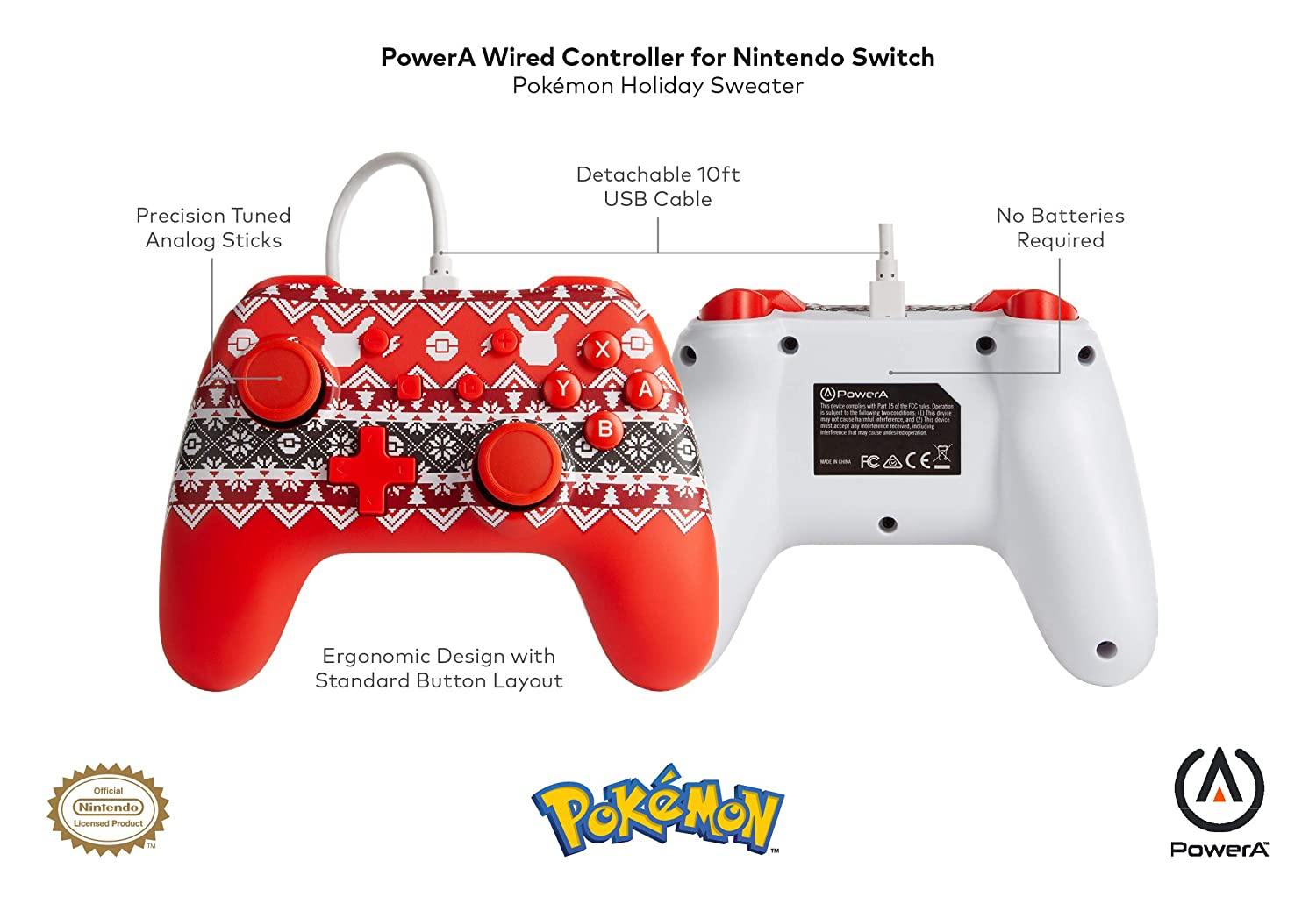 PowerA Enhanced Wired Controller for Nintendo Switch - Mario White, Gamepad, Wired Video Game Controller, Gaming Controller - Nintendo Switch - JOY2ESpree