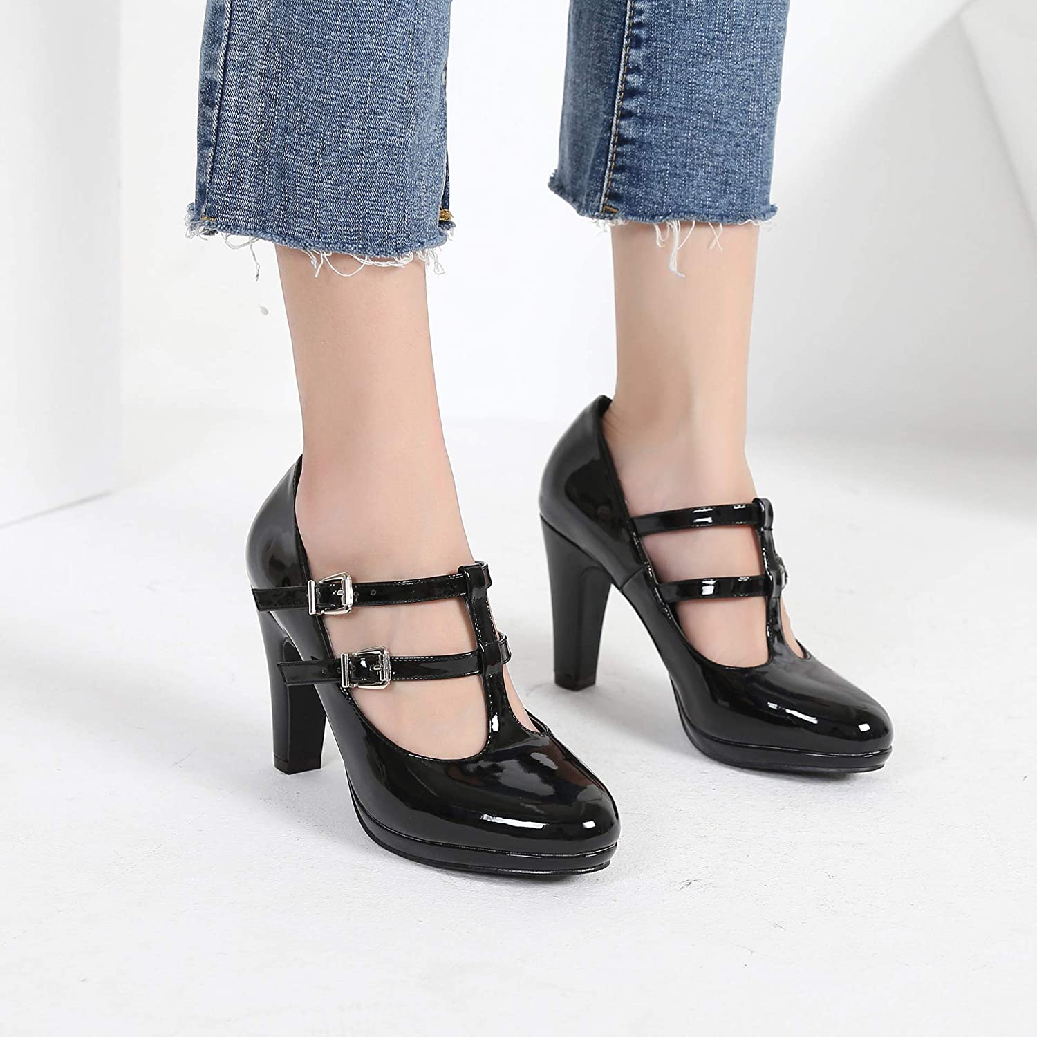 MACKIN J G574-1 Women's Mary Jane Vintage Heels Chunky Platform T-Strap Dress Pumps