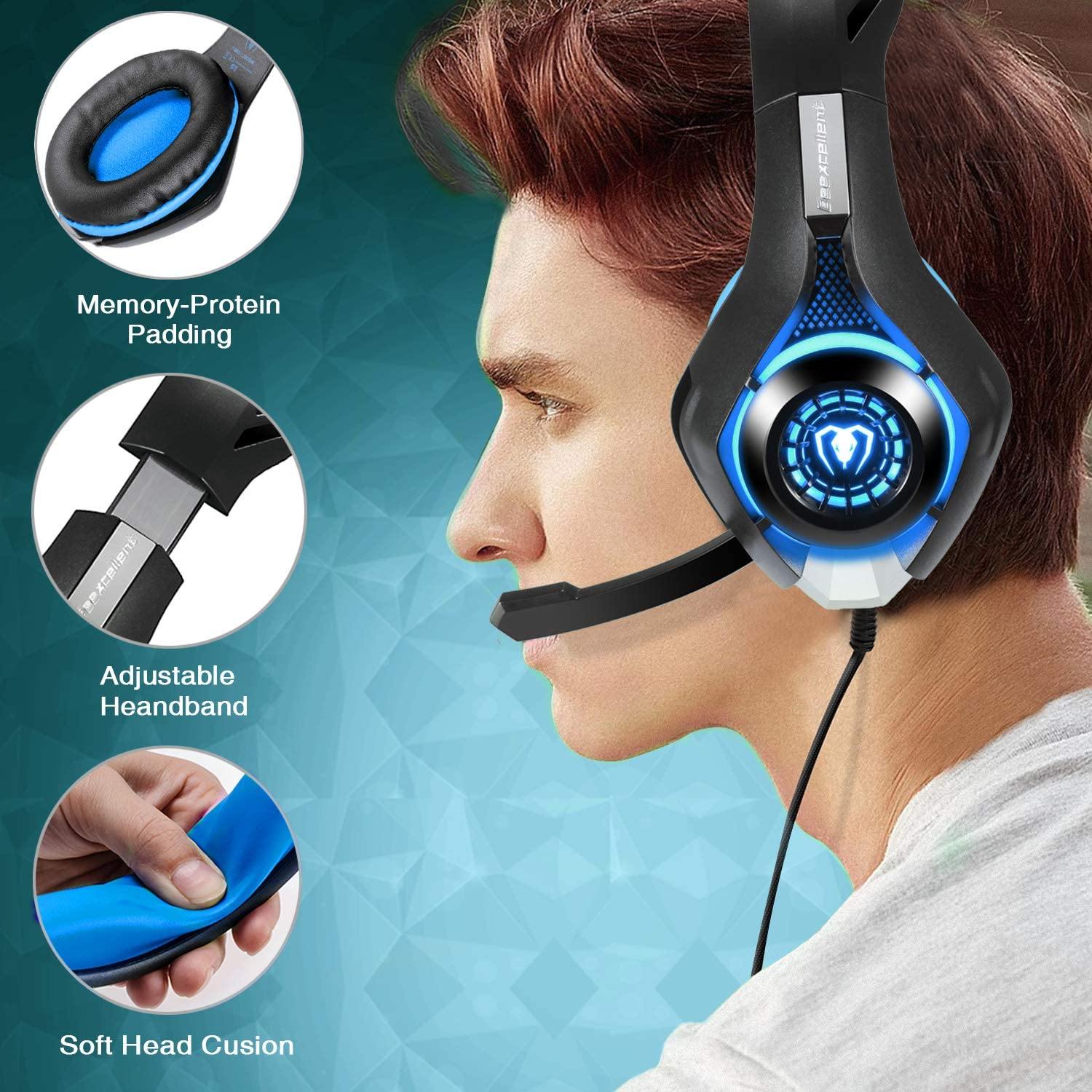 BlueFire Stereo Gaming Headset for Playstation 4 PS4 Over-Ear Headphones with Mic and LED Lights for Xbox One, PC, Laptop(Green) - JOY2ESpree