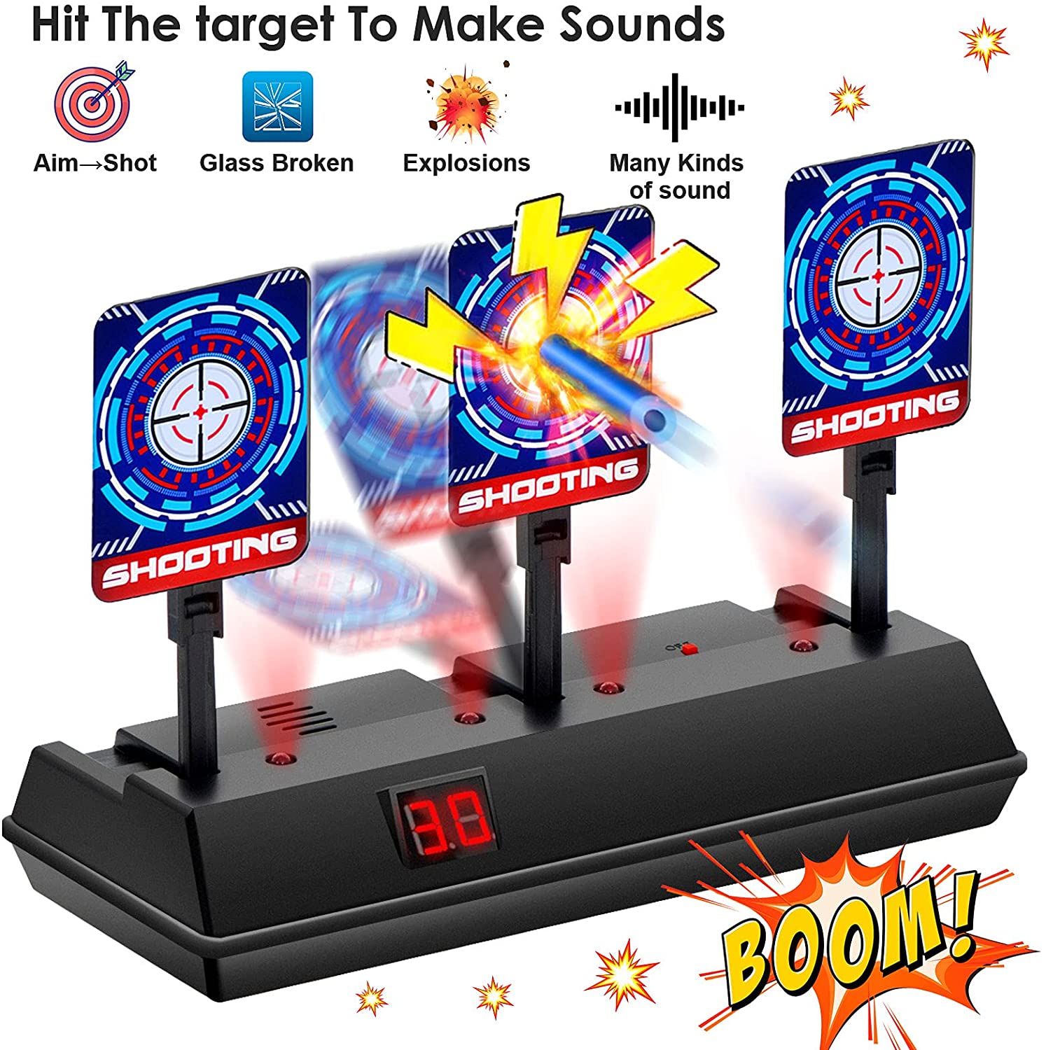 STOTOY Electronic Targets for Nerf Guns, Running Shooting Target Scoring Auto Reset Digital Targets with Track, Practice Toys with Moving and Static Modes,Toy for Kids-Boys & Girls