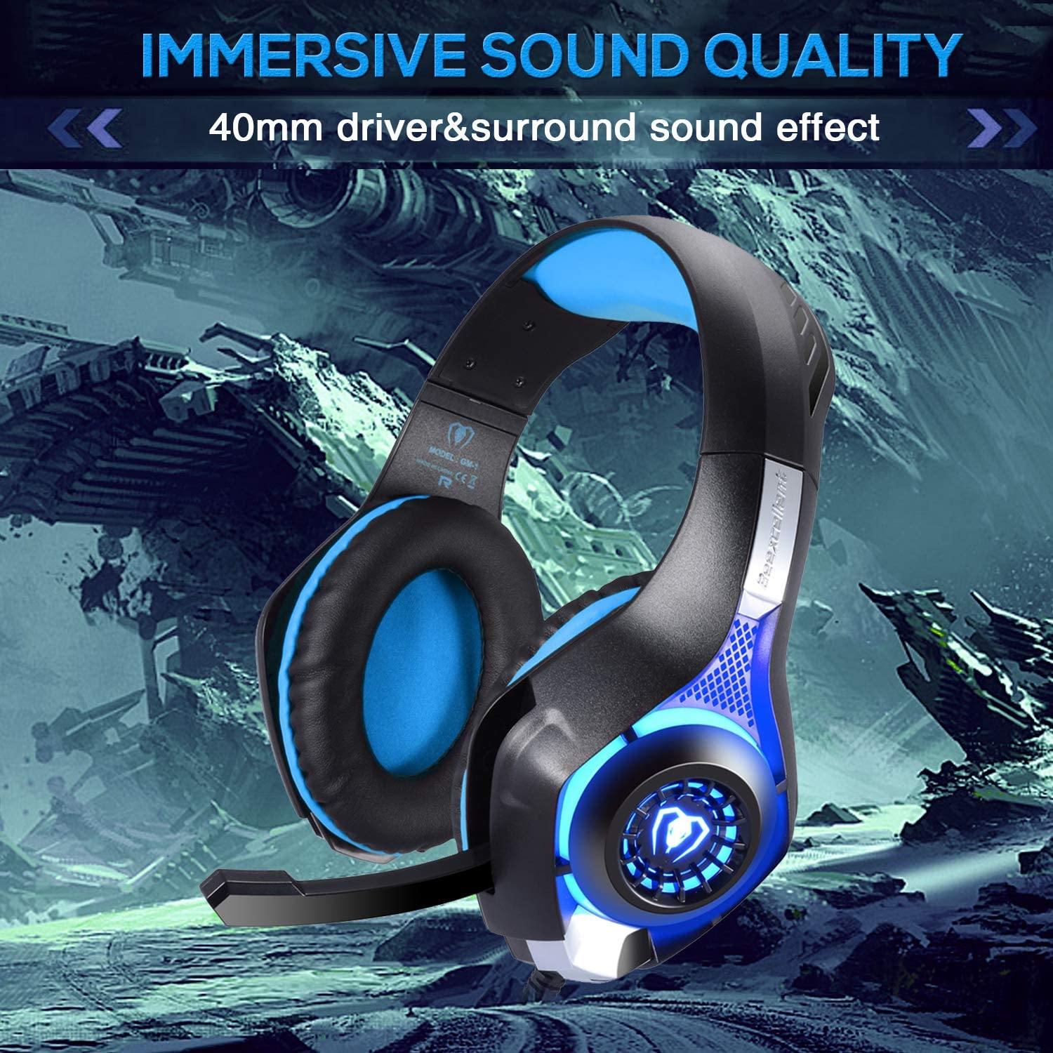 BlueFire Stereo Gaming Headset for Playstation 4 PS4 Over-Ear Headphones with Mic and LED Lights for Xbox One, PC, Laptop(Green) - JOY2ESpree