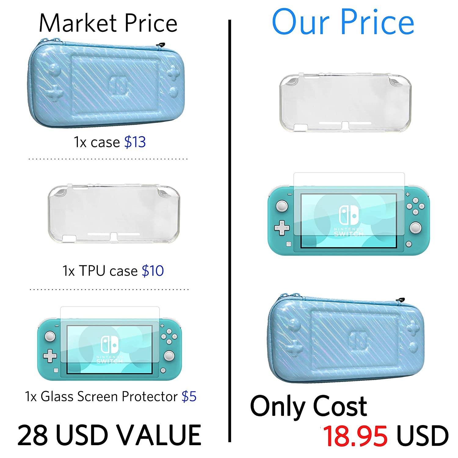 CoBak Carrying Case for Nintendo Switch Lite - with 1 Screen Protector, 1 Grip Case and 4 Thumb Grip Caps. - JOY2ESpree