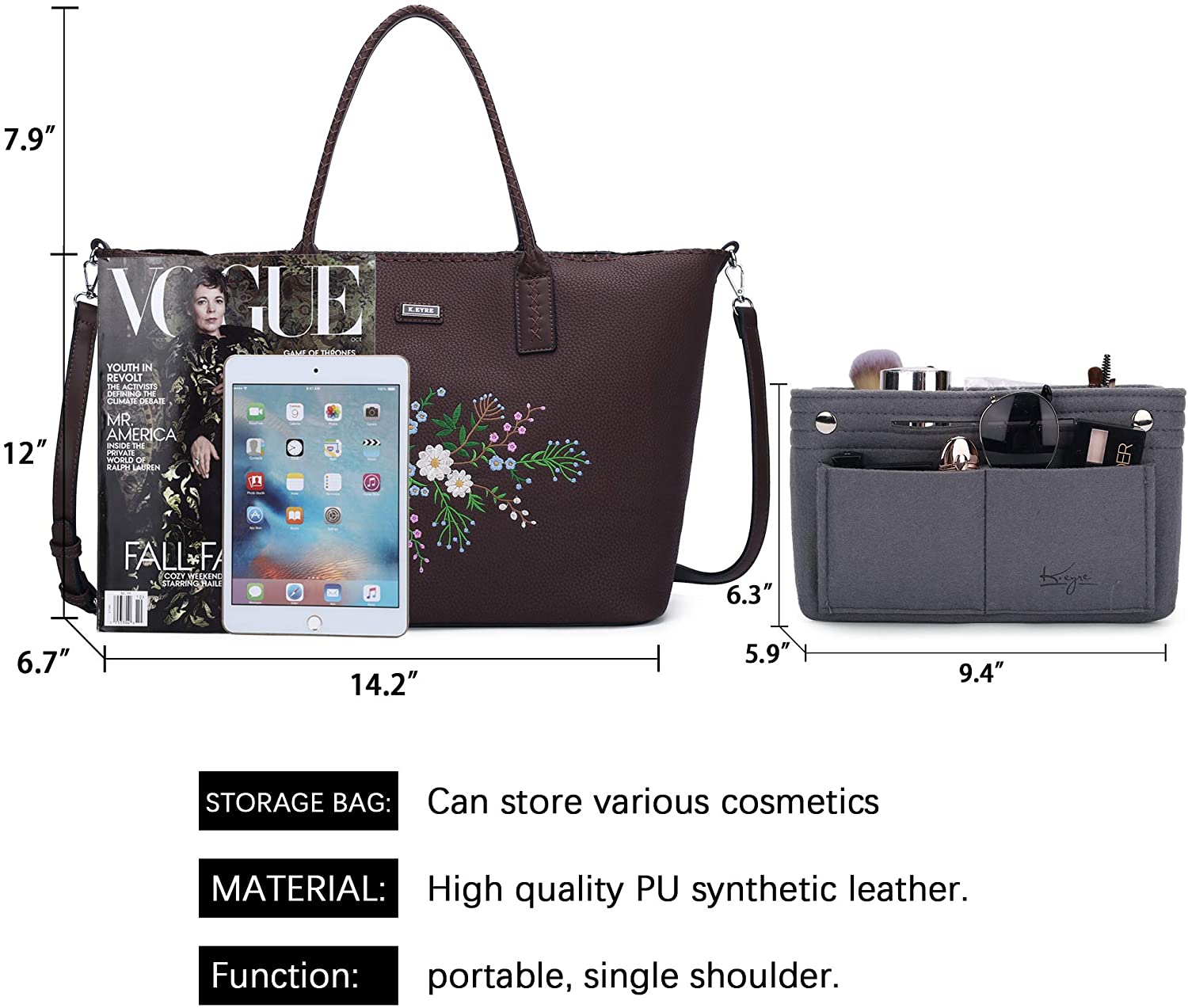K.EYRE Women's Soft Faux Leather Tote Bag Purse Handbags Wallet Tote Shoulder Bag Purse Large Capacity
