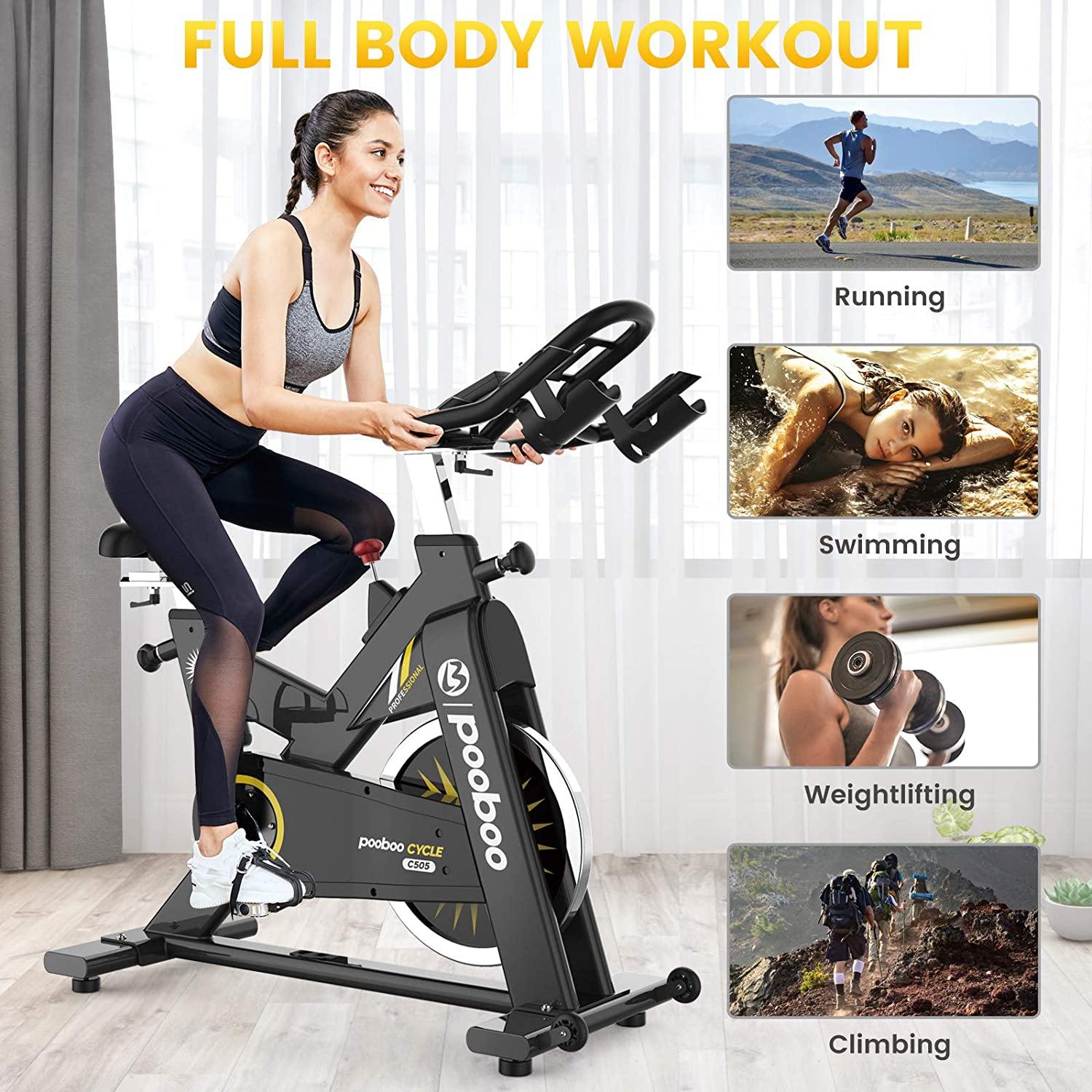 pooboo Exercise Bike Indoor Cycling Bike Stationary Bike-Belt Drive Cardio Bike with 44LBS Flywheel - JOY2ESpree