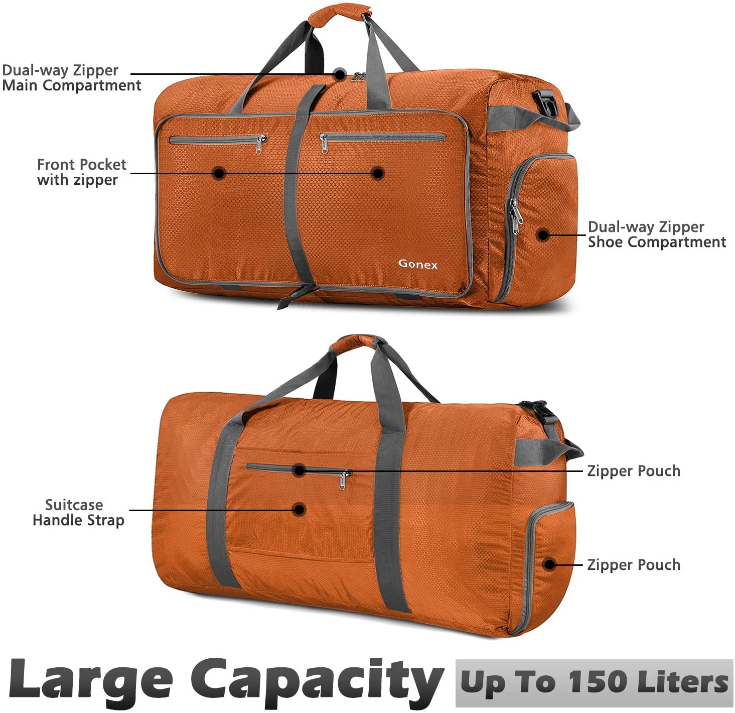 Gonex 150L Travel Duffel Bag Foldable Extra Large Duffle Bag XL Heavy Duty for Men Women for Luggage Shopping Gray