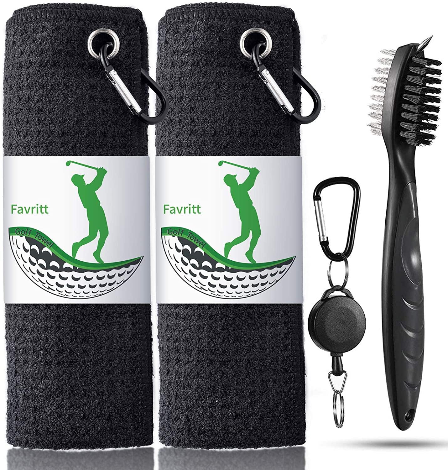 Favritt 3 Pack Golf Towel Golf Club Cleaner Set,Microfiber Fabric Waffle Pattern Towels,Heavy Duty Carabiner Clip (3Pcs) - JOY2ESpree