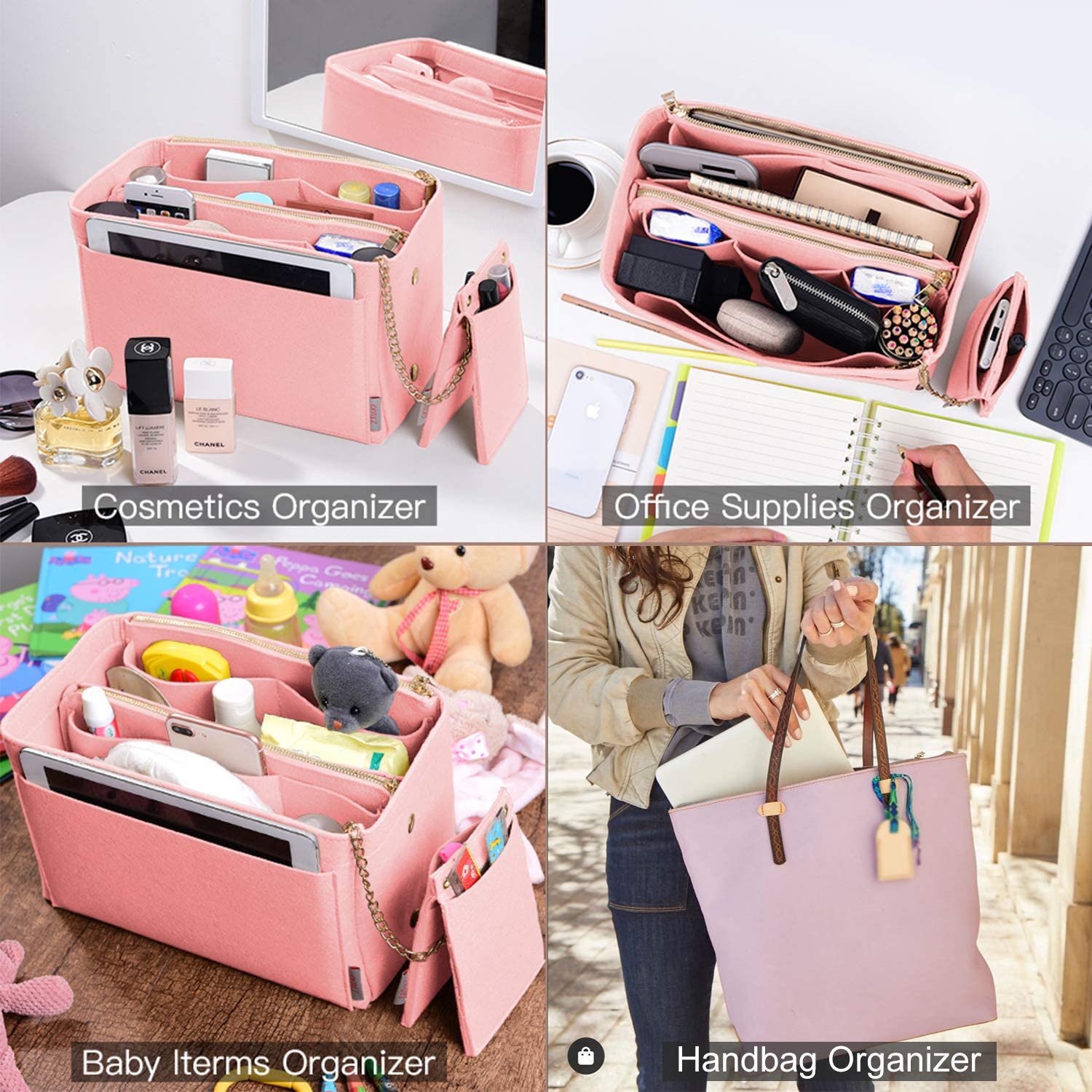 Purse Organizer, Purse Organizer Insert With 2 Metal Zipper, Bag Organizer With RFID Blocking Pocket Purse Organizer insert