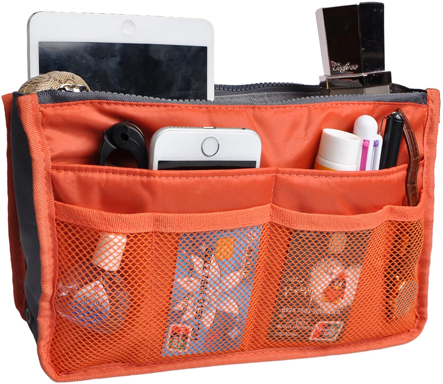 Vercord Purse Organizer Insert for Handbags Bag Organizers Inside Tote Pocketbook Women Nurse Nylon 13 Pockets Black Medium