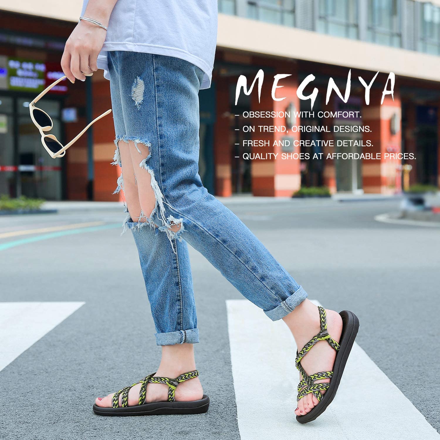 MEGNYA Women's Comfortable Walking Sandals with Arch Support Waterproof for Walking/Hiking/Travel/Wedding/Water Spot/Beach