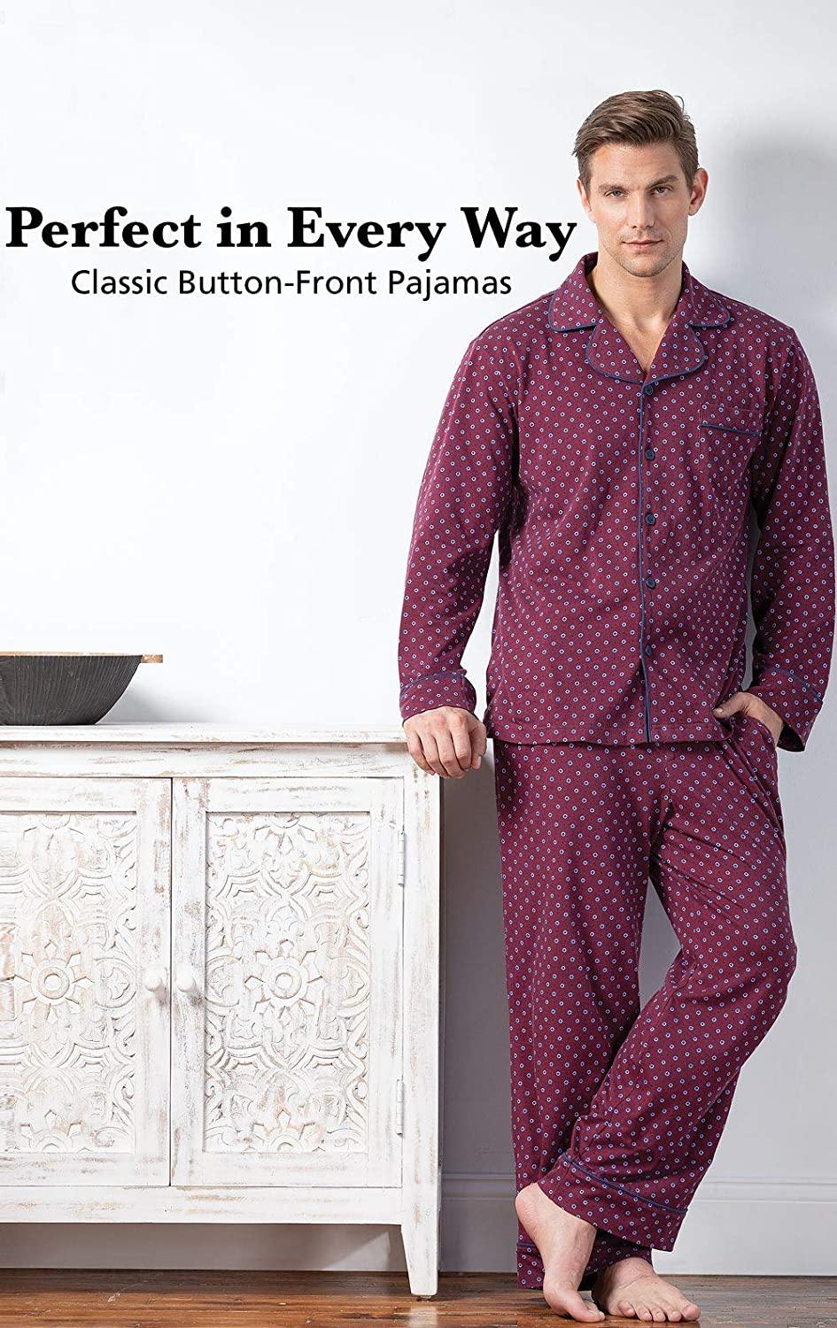 PajamaGram Classic Mens Pajamas Cotton - Men Pajamas Set