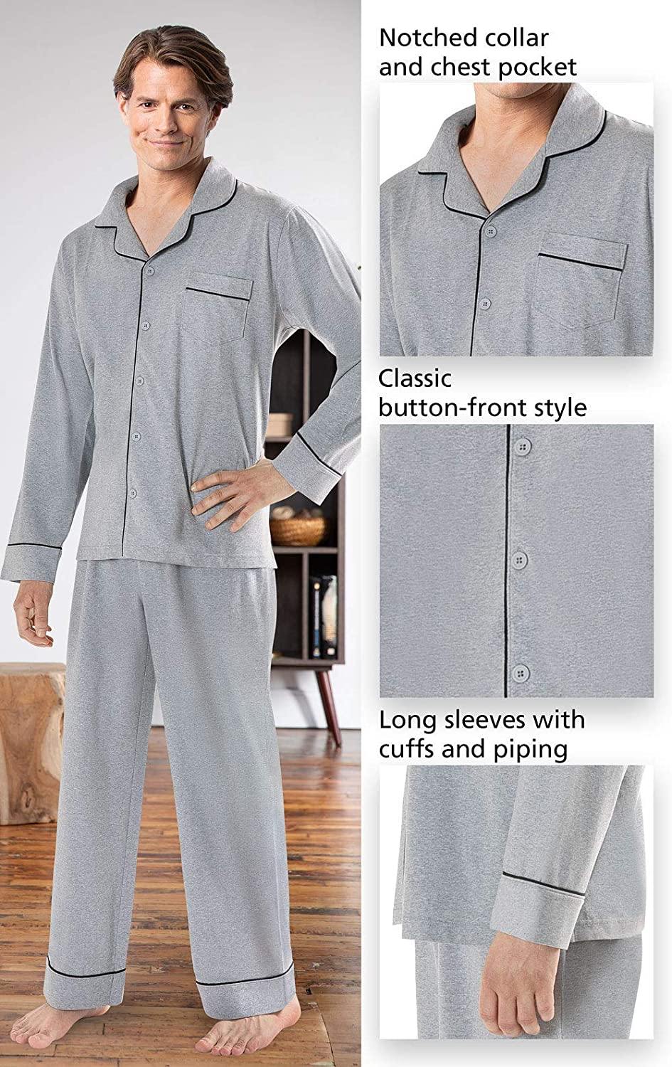 PajamaGram Classic Mens Pajamas Cotton - Men Pajamas Set
