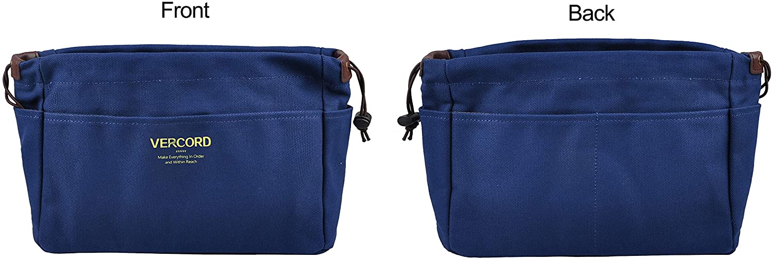 Vercord Canvas Handbag Organizers, Sturdy Purse Insert Organizer Bag in Bag, 10 Pockets Beige Small
