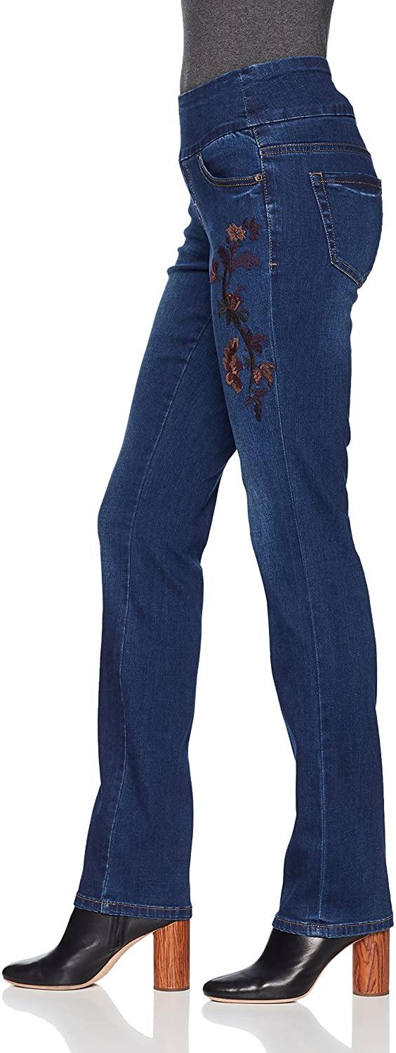 Jag Jeans Women's Peri Straight Pull on Jean with Embroidery
