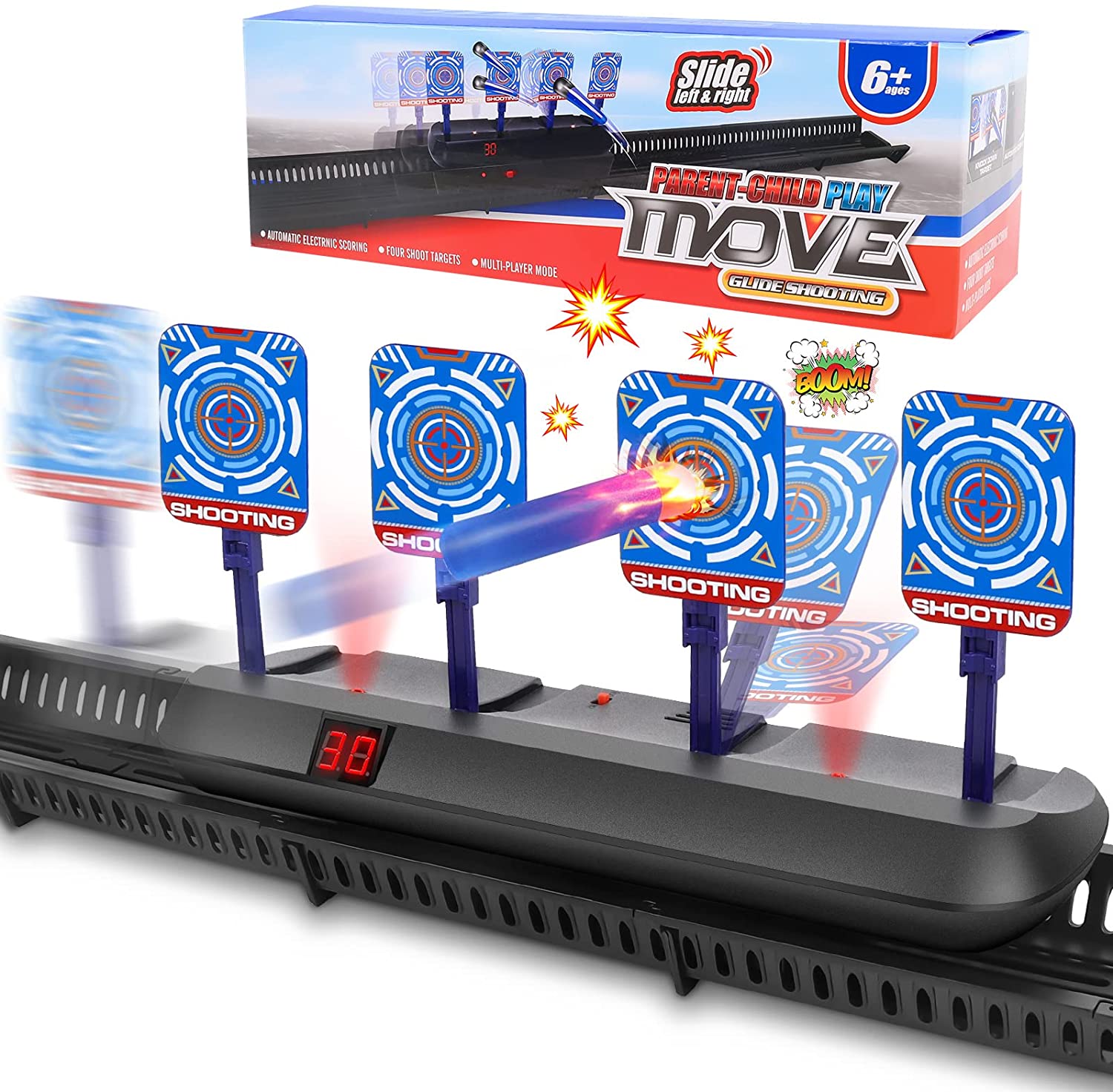STOTOY Electronic Targets for Nerf Guns, Running Shooting Target Scoring Auto Reset Digital Targets with Track, Practice Toys with Moving and Static Modes,Toy for Kids-Boys & Girls