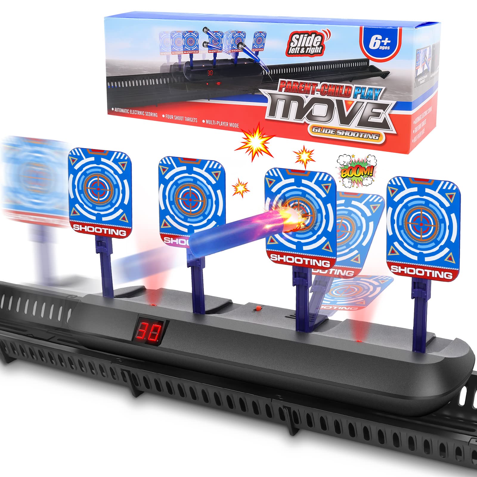 STOTOY Electronic Targets for Nerf Guns, Running Shooting Target Scoring Auto Reset Digital Targets with Track, Practice Toys with Moving and Static Modes,Toy for Kids-Boys & Girls