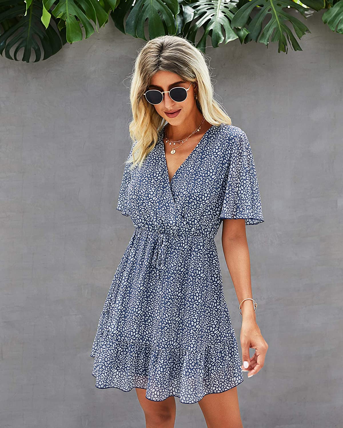 KIRUNDO 2021 Women’s Summer Short Sleeve Ruffle Floral Dress