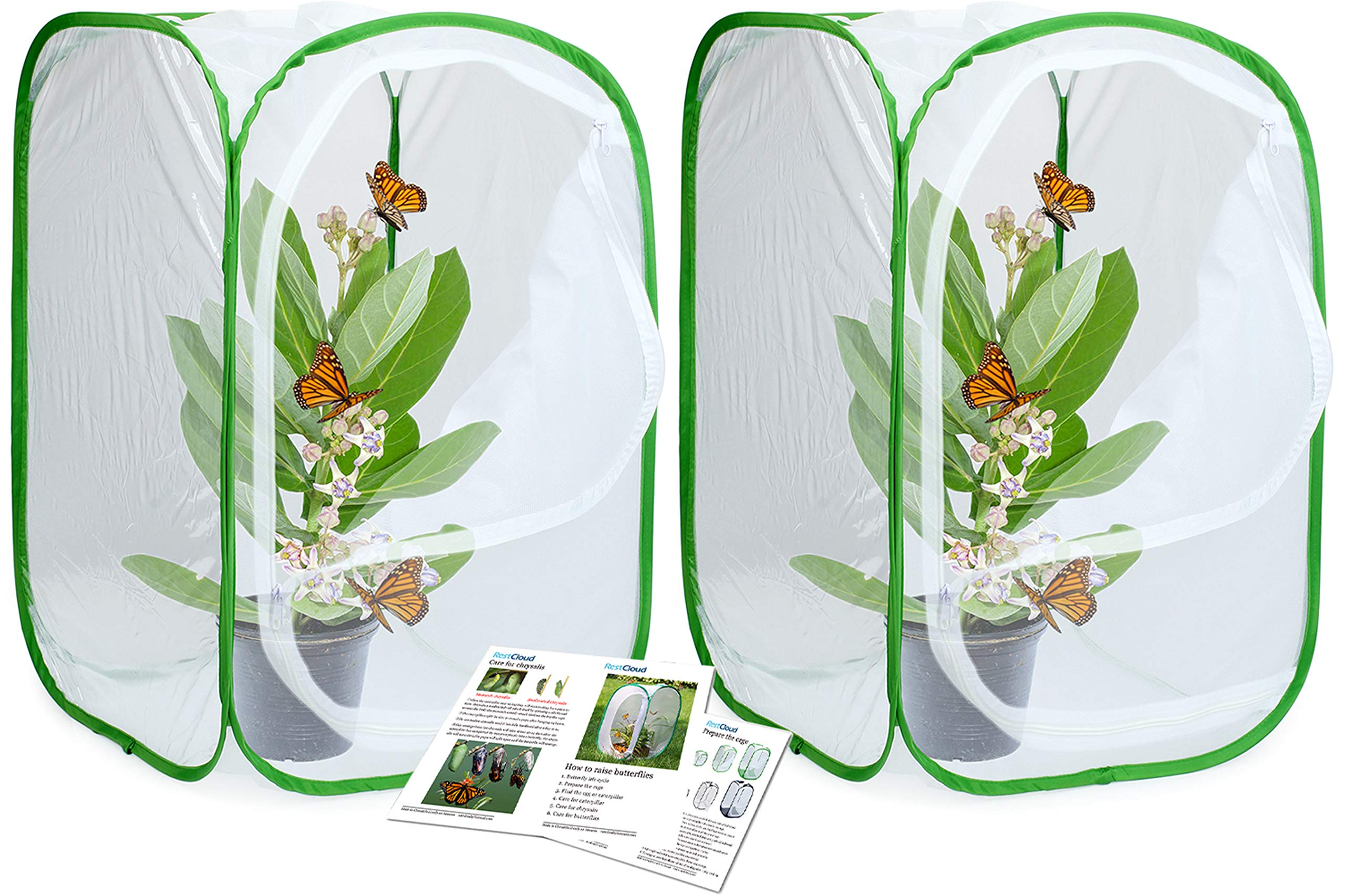 RESTCLOUD 24" Insect and Butterfly Habitat Monarch Butterfly Enclosure for Caterpillars Pop Up 24 Inches Tall Pack of 2 - JOY2ESpree