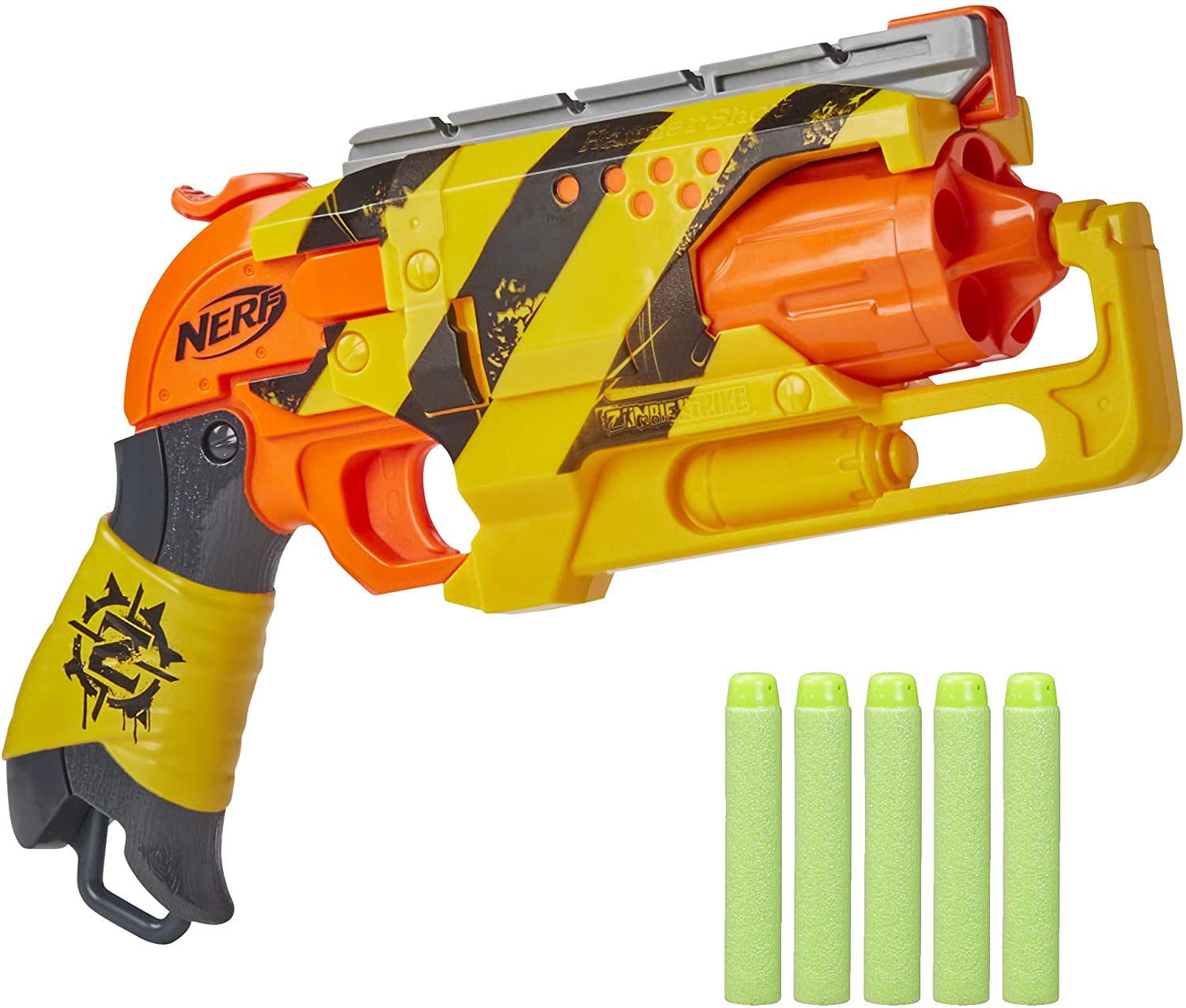 NERF Zombie Strike Hammershot Blaster -- Pull-Back Hammer-Blasting Action, 5 Official Zombie Strike Darts -- Red Color Scheme (Amazon Exclusive)