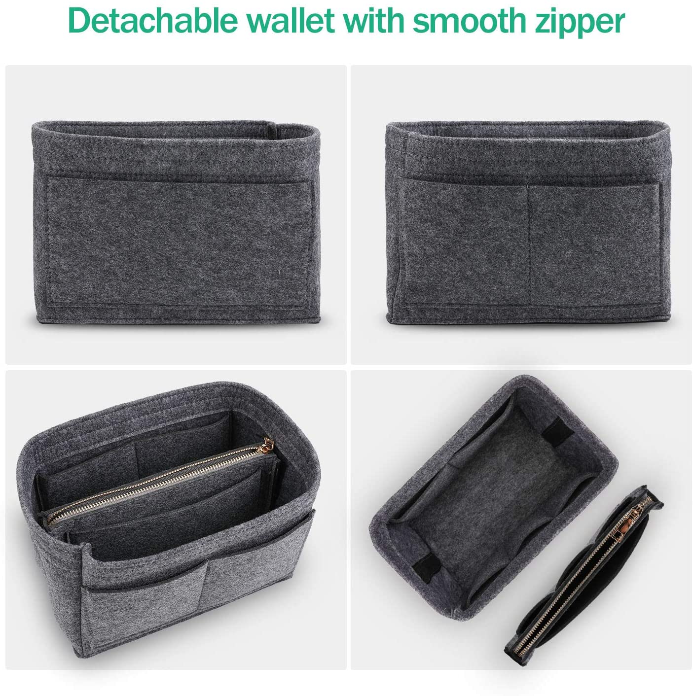 MA STRAP Purse Organizer with Detachable Zipper Pouch Multipurpose Felt Insert Bag Fit Speedy Neverfull Longchamp Tote