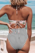 
                        
                          Load image into Gallery viewer, CUPSHE Women's Black Floral Print Halter Cutout High Waist One Piece Swimsuit
                        
                      