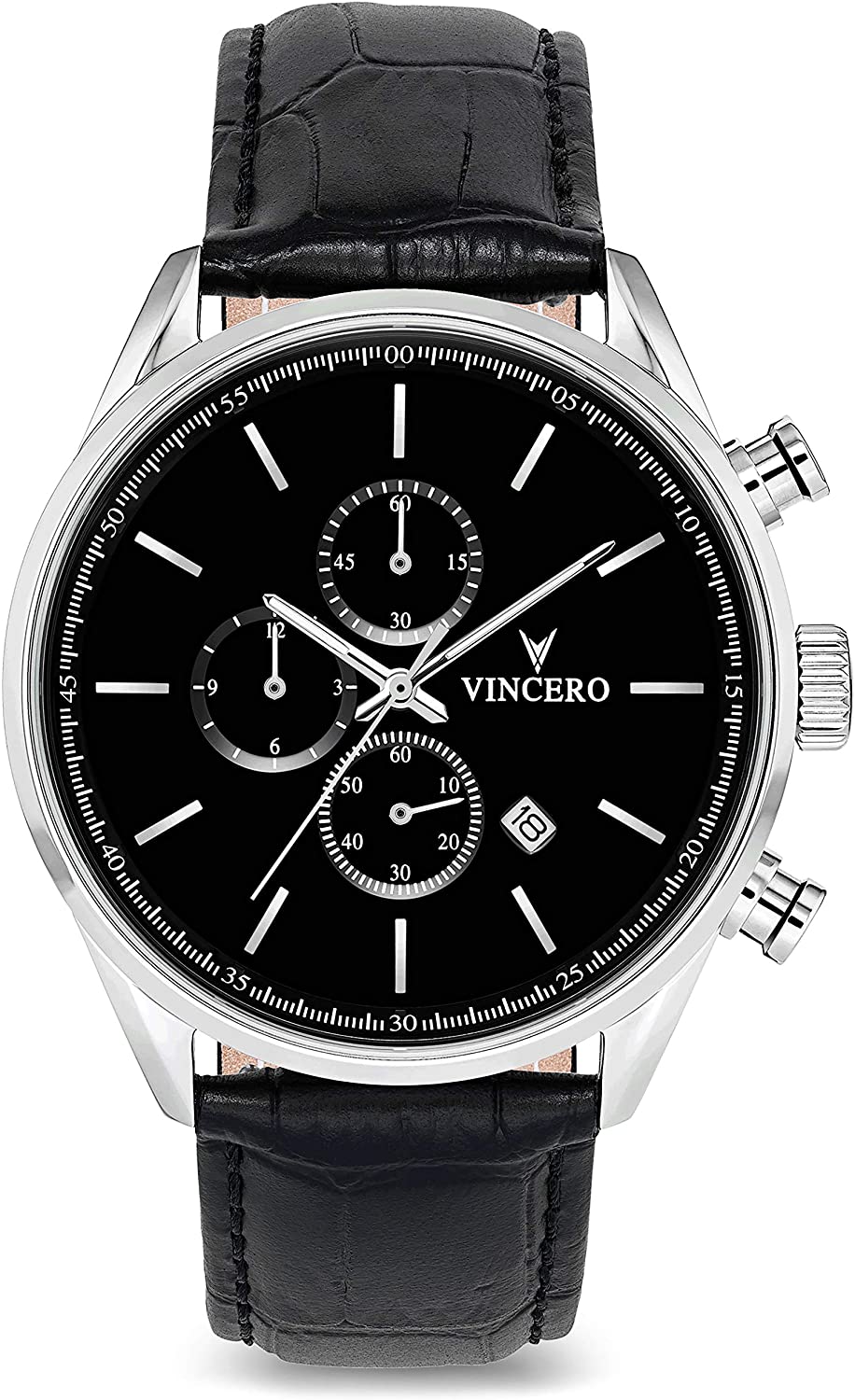 Vincero Luxury Men's Chrono S Wrist Watch - Top Grain Italian Leather Watch Band - 43mm Chronograph Watch - Japanese Quartz Movement…