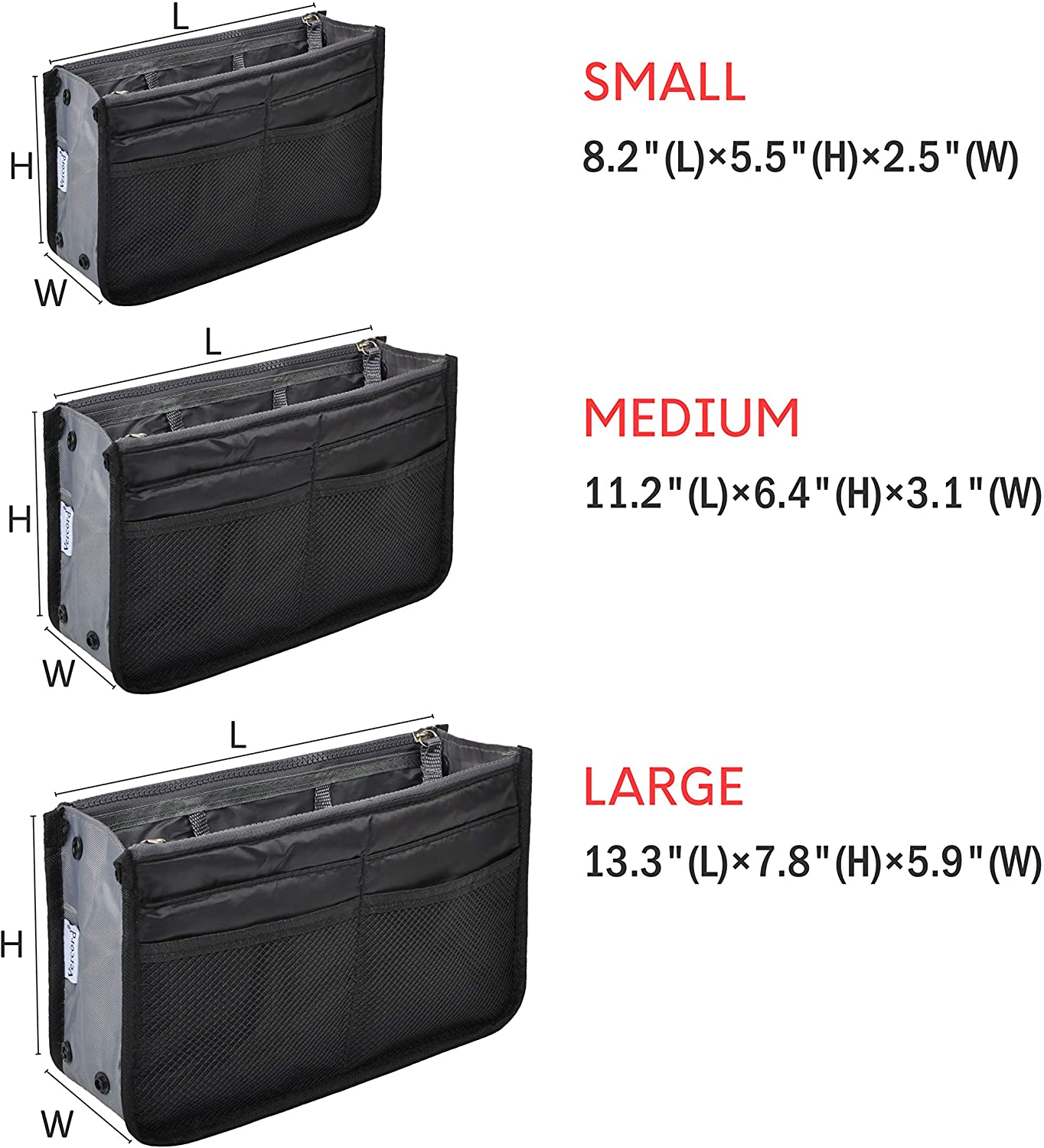 Vercord Purse Organizer Insert for Handbags Bag Organizers Inside Tote Pocketbook Women Nurse Nylon 13 Pockets Black Medium