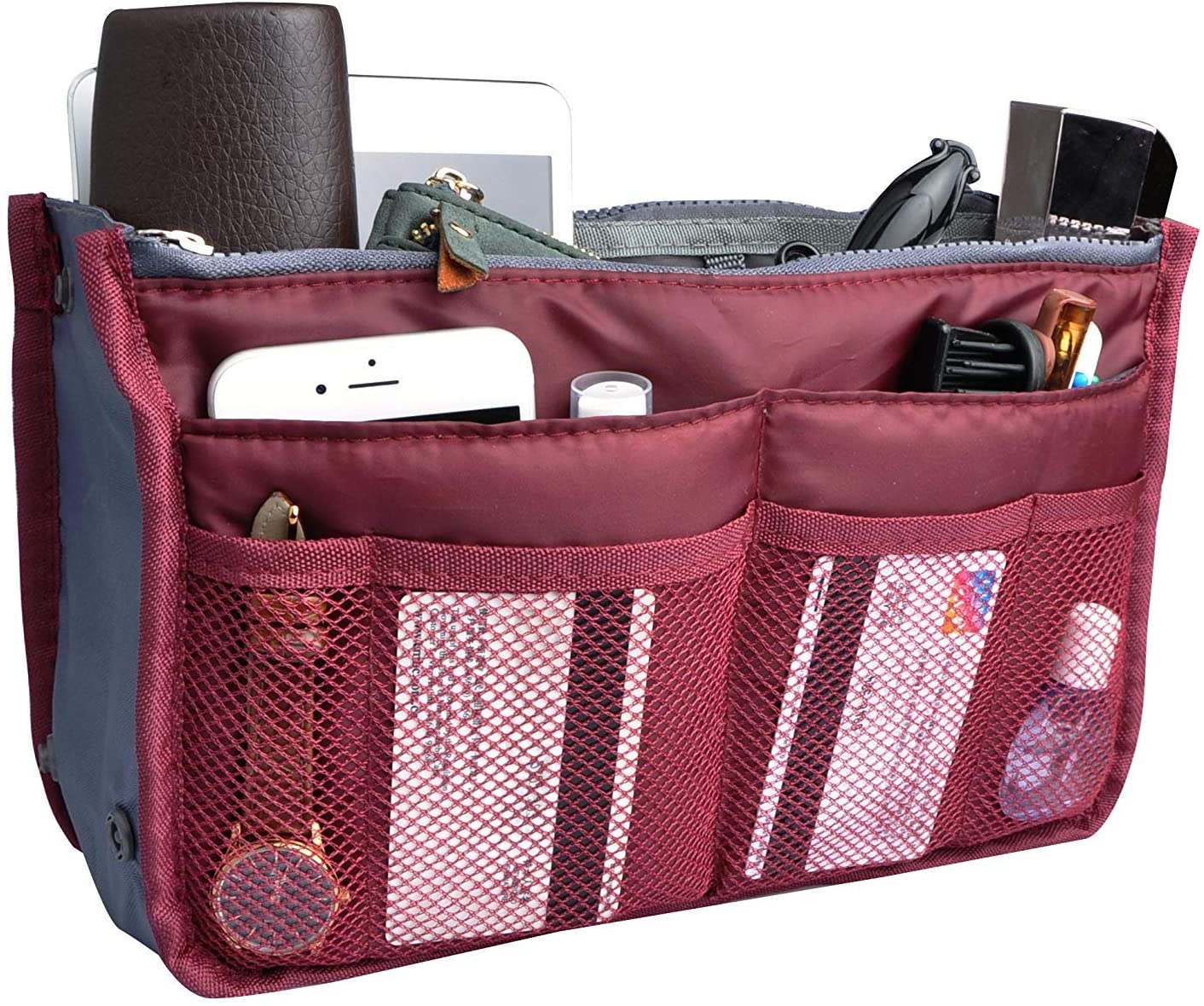 Vercord Purse Organizer Insert for Handbags Bag Organizers Inside Tote Pocketbook Women Nurse Nylon 13 Pockets Black Medium