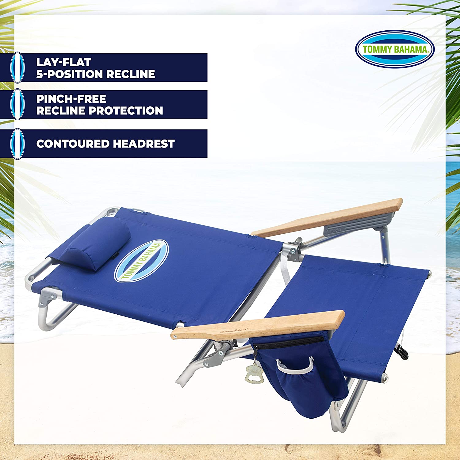 Tommy Bahama 5-Position Classic Lay Flat Folding Backpack Beach Chair