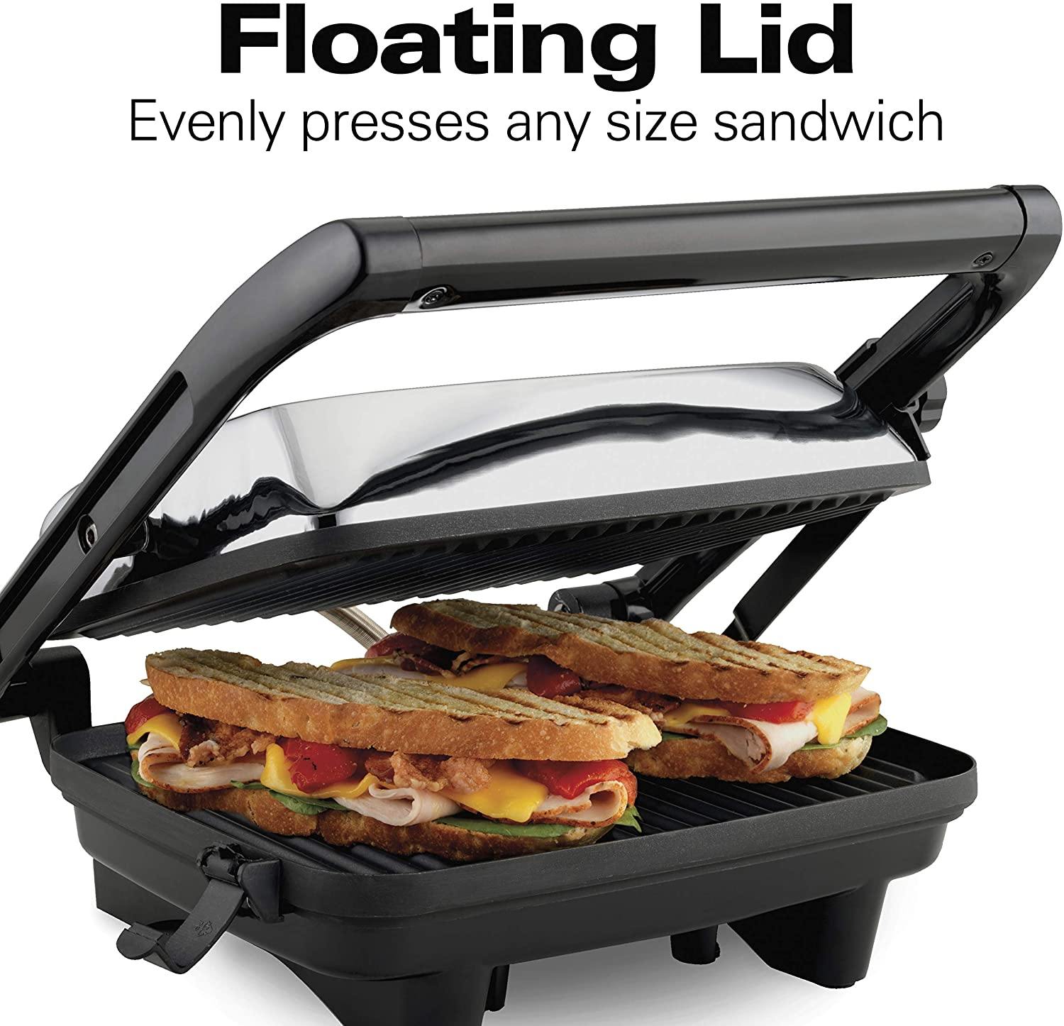 Hamilton Beach Panini Press, Sandwich Maker & Electric Indoor Grill, Upright Storage, Nonstick Easy Clean Grids, Stainless Steel (25410) - JOY2ESpree