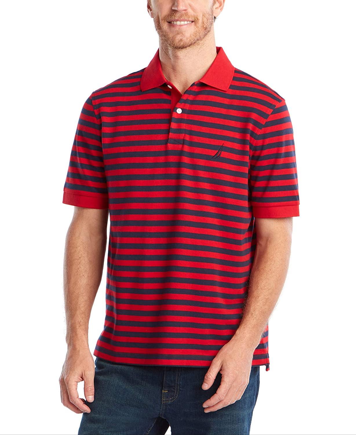 Nautica Men's Classic Fit 100% Cotton Soft Short Sleeve Stripe Polo Shirt - JOY2ESpree